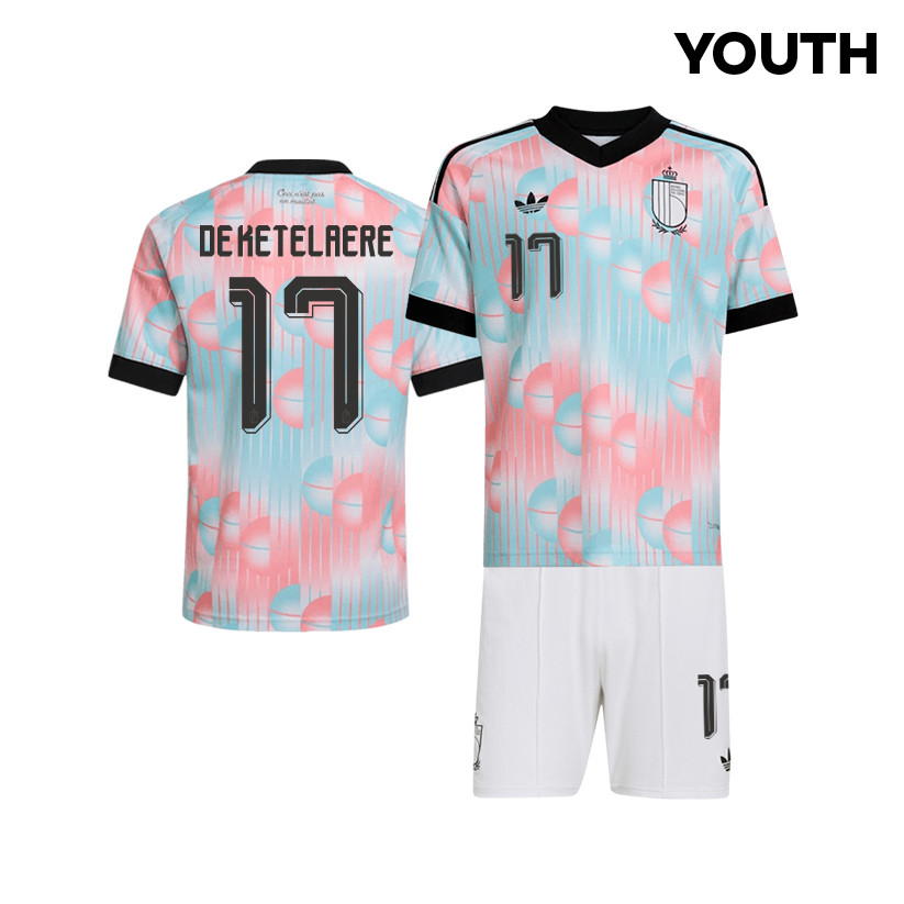 Charles De Ketelaere 17 Belgium 2026 YOUTH Away Jersey & Shorts Set - Light Blue - Jersey Teams