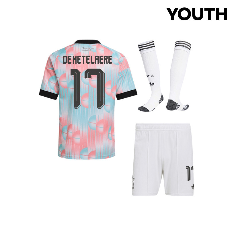 Charles De Ketelaere 17 Belgium 2026 YOUTH Away Kit Set – Light Blue - Jersey Teams