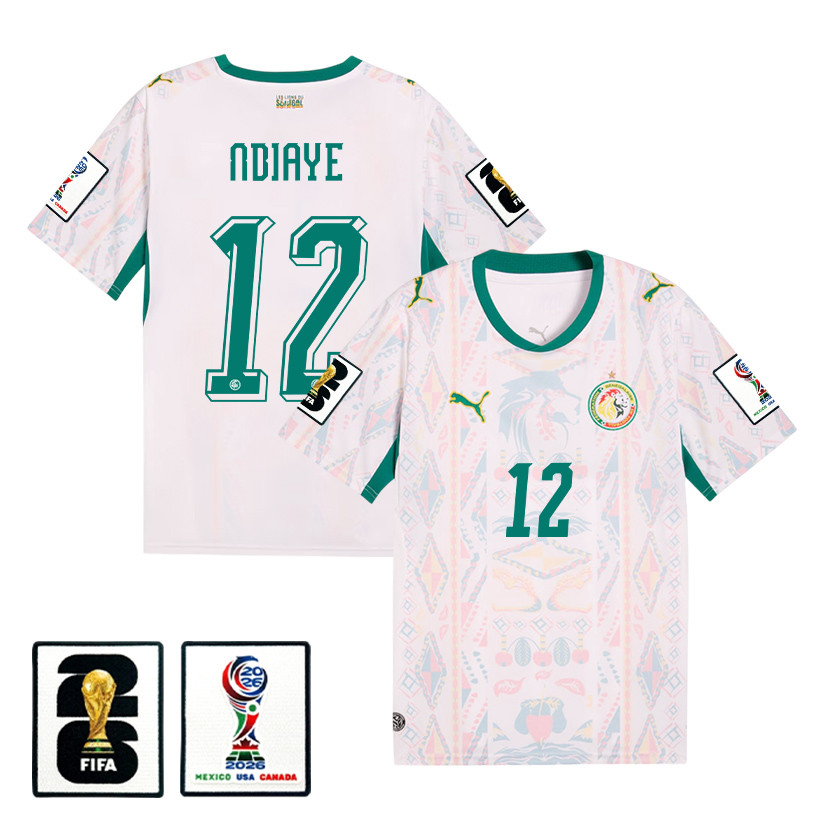 Cherif Ndiaye 12 Senegal National Team 2026 x World Cup Patch Home Jersey - Men, White - Jersey Teams