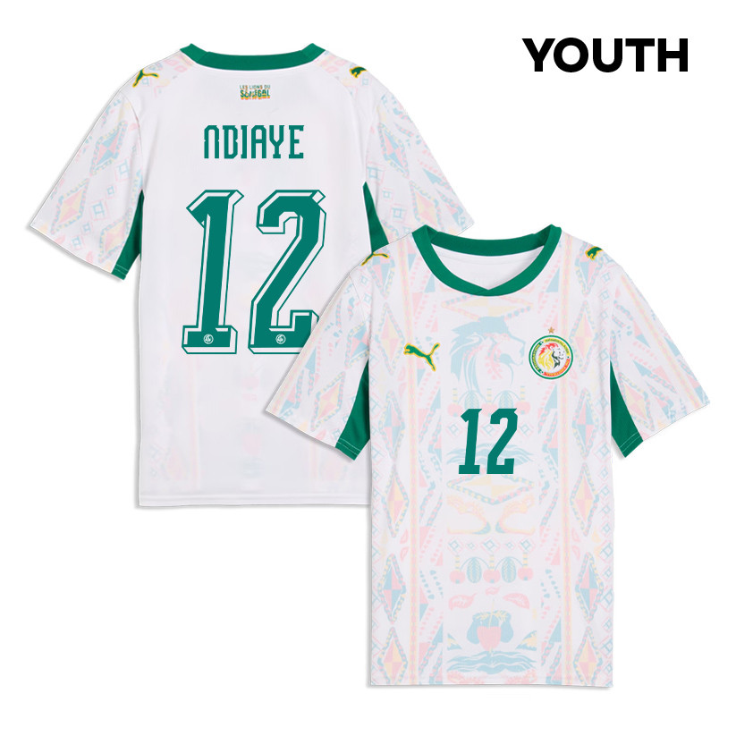Cherif Ndiaye 12 Youth Senegal National Team 2026 Home Jersey - White - Jersey Teams