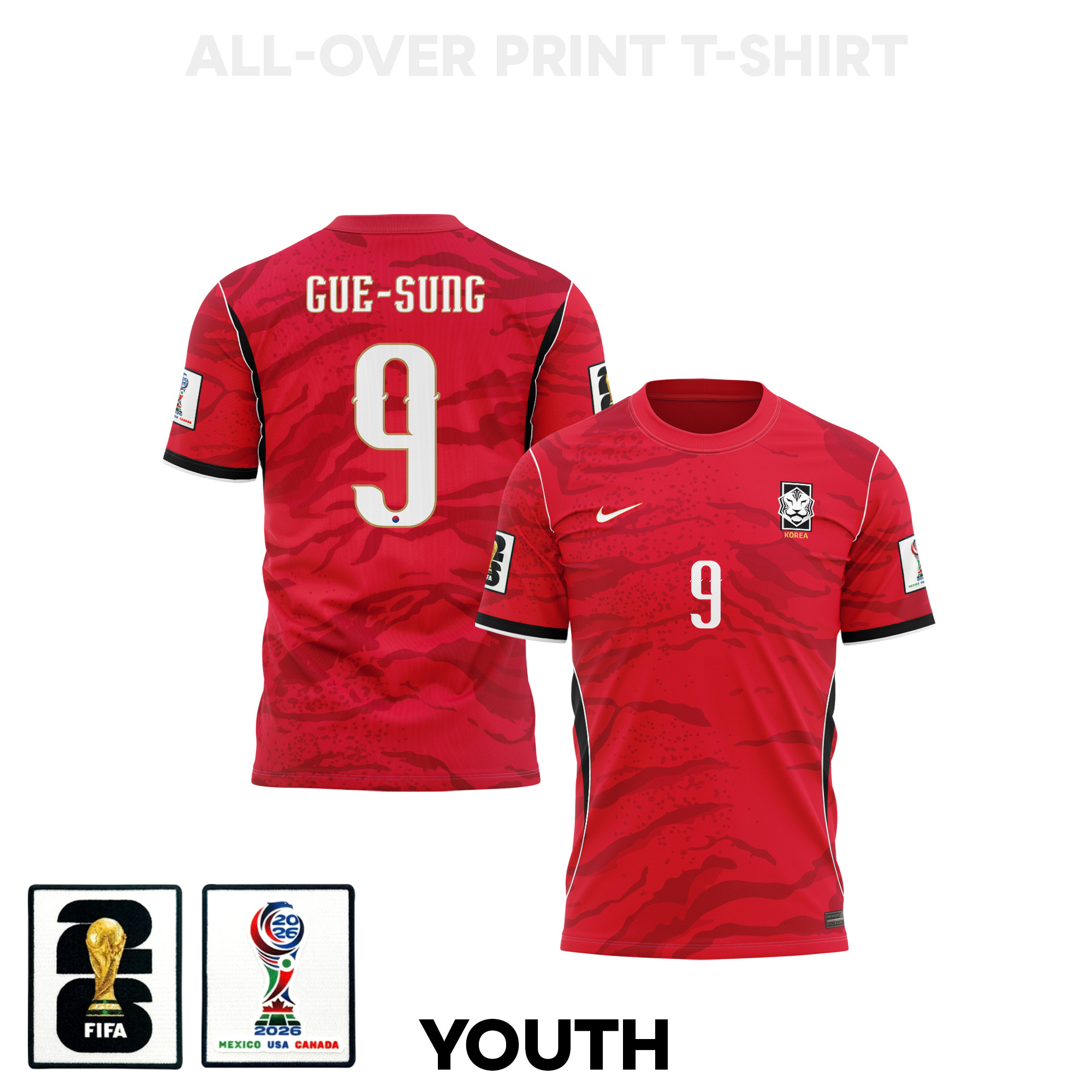 Cho Gue-sung 9 Youth South Korea 2026 Home 3D T-shirt Fully Printed – Red – Jersey Teams