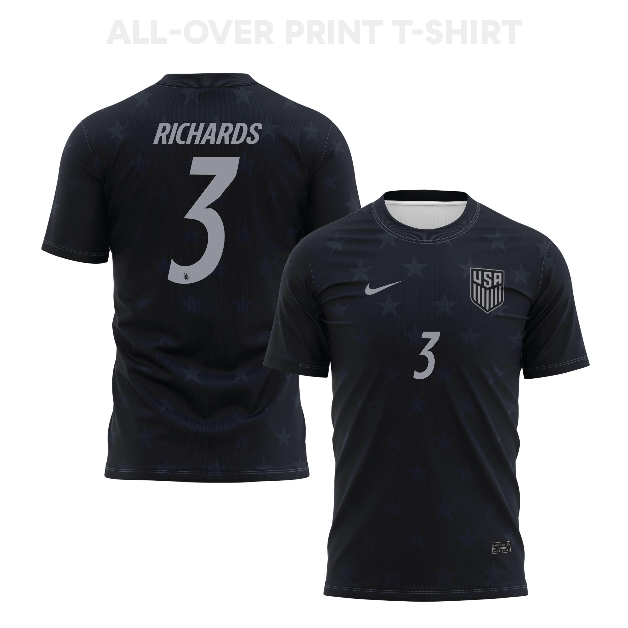 Chris Richards 3 USMNT 2026 Away 3D T-Shirt Fully Printed – Unisex, Black - Jersey Teams