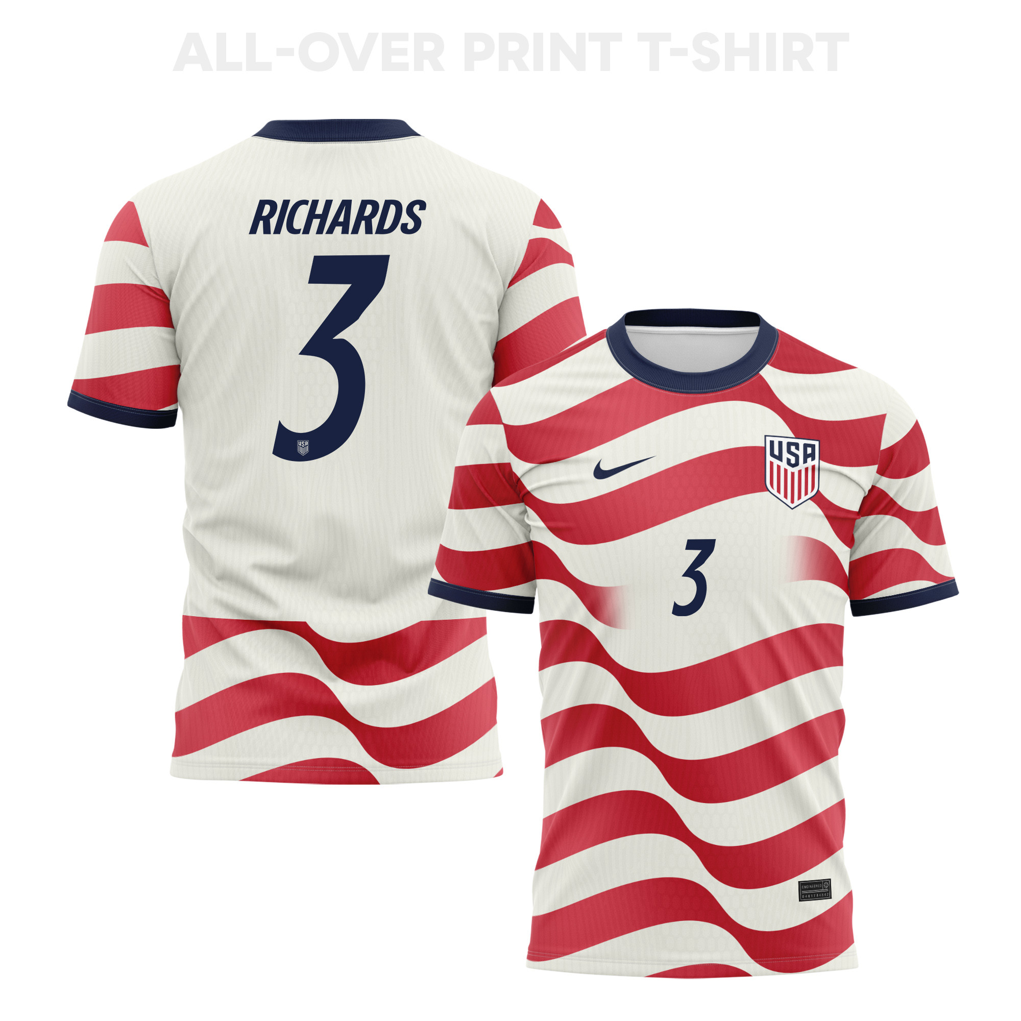 Chris Richards 3 USMNT 2026 Home 3D T-Shirt Fully Printed – Unisex, White/Red - Jersey Teams
