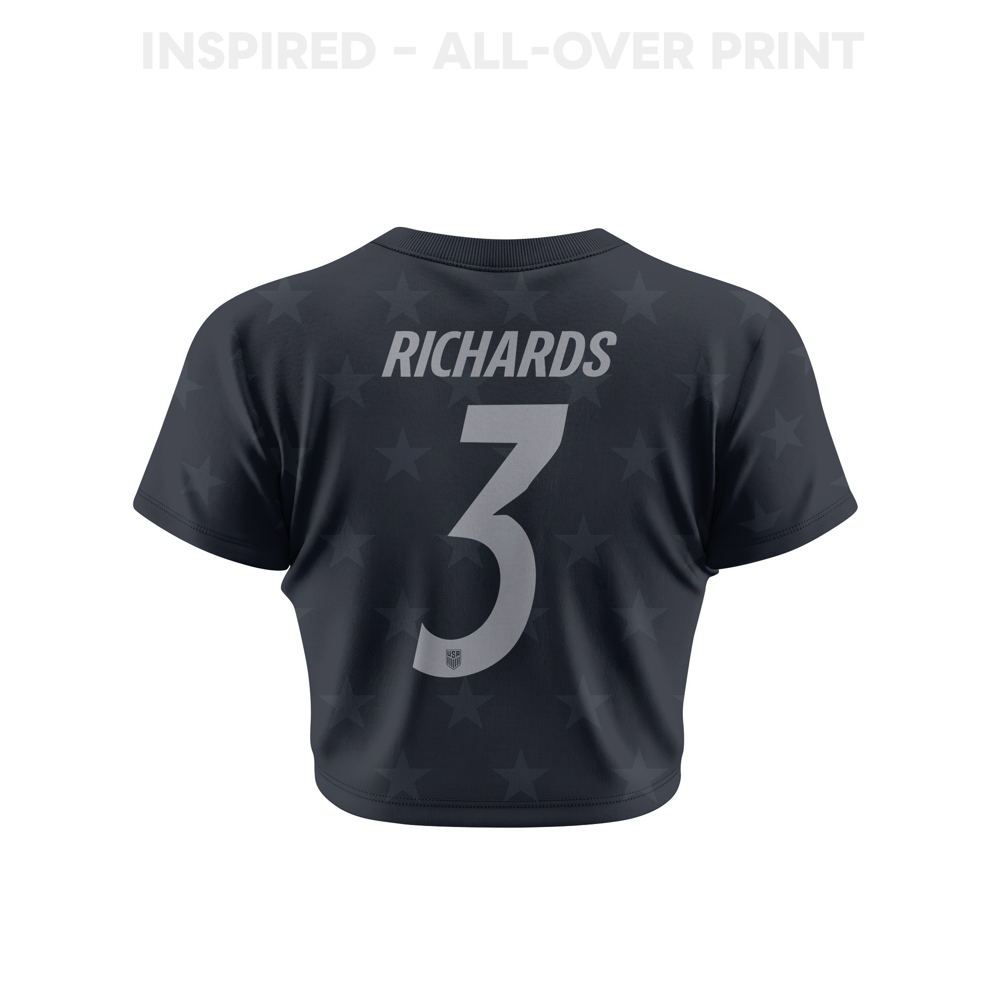 Chris Richards 3 USMNT 2026 Women's Away All-Over Print Cropped Jersey - Black - Jersey Teams