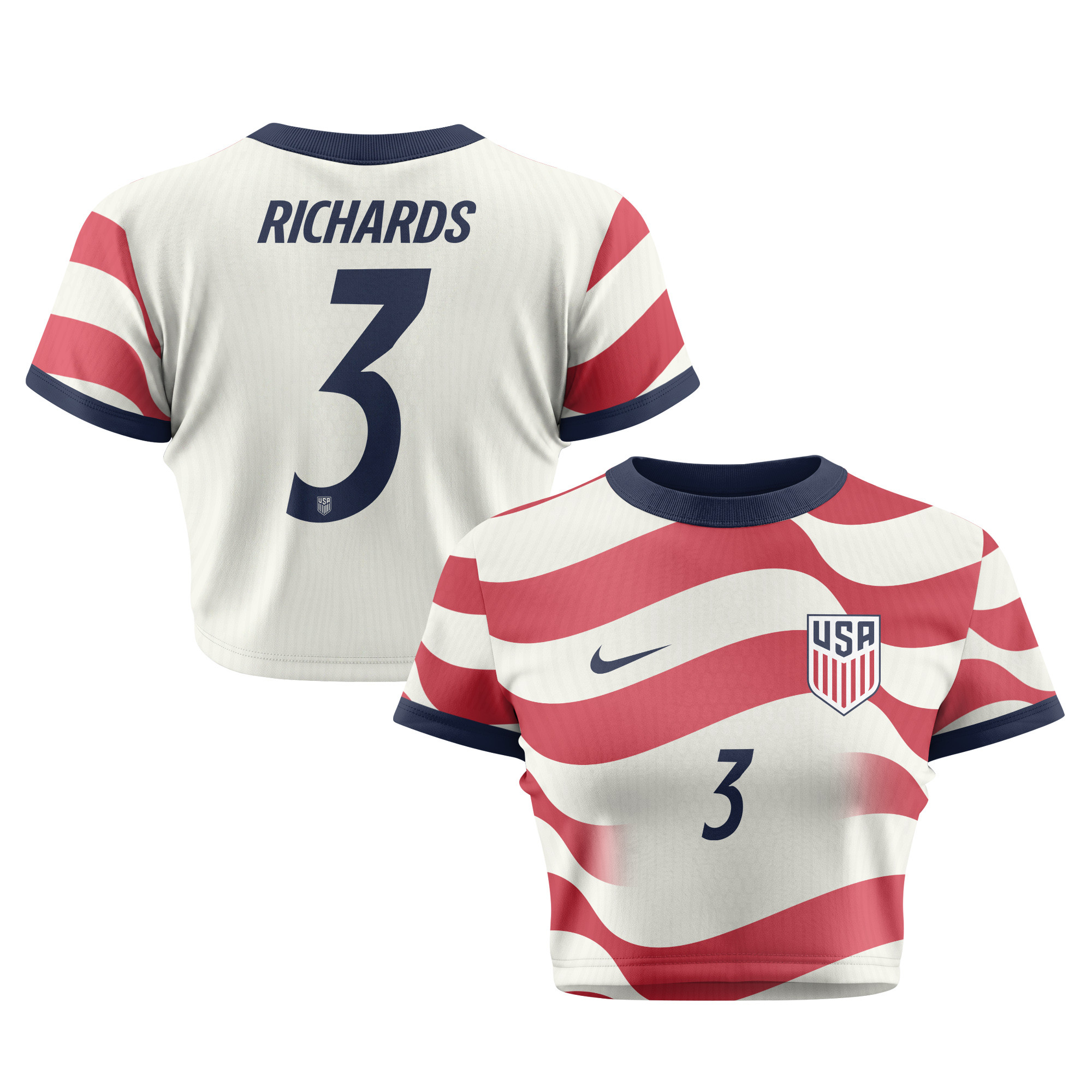 Chris Richards 3 Women's USMNT 2026 Home All-Over Print Cropped Jersey - Jersey Teams