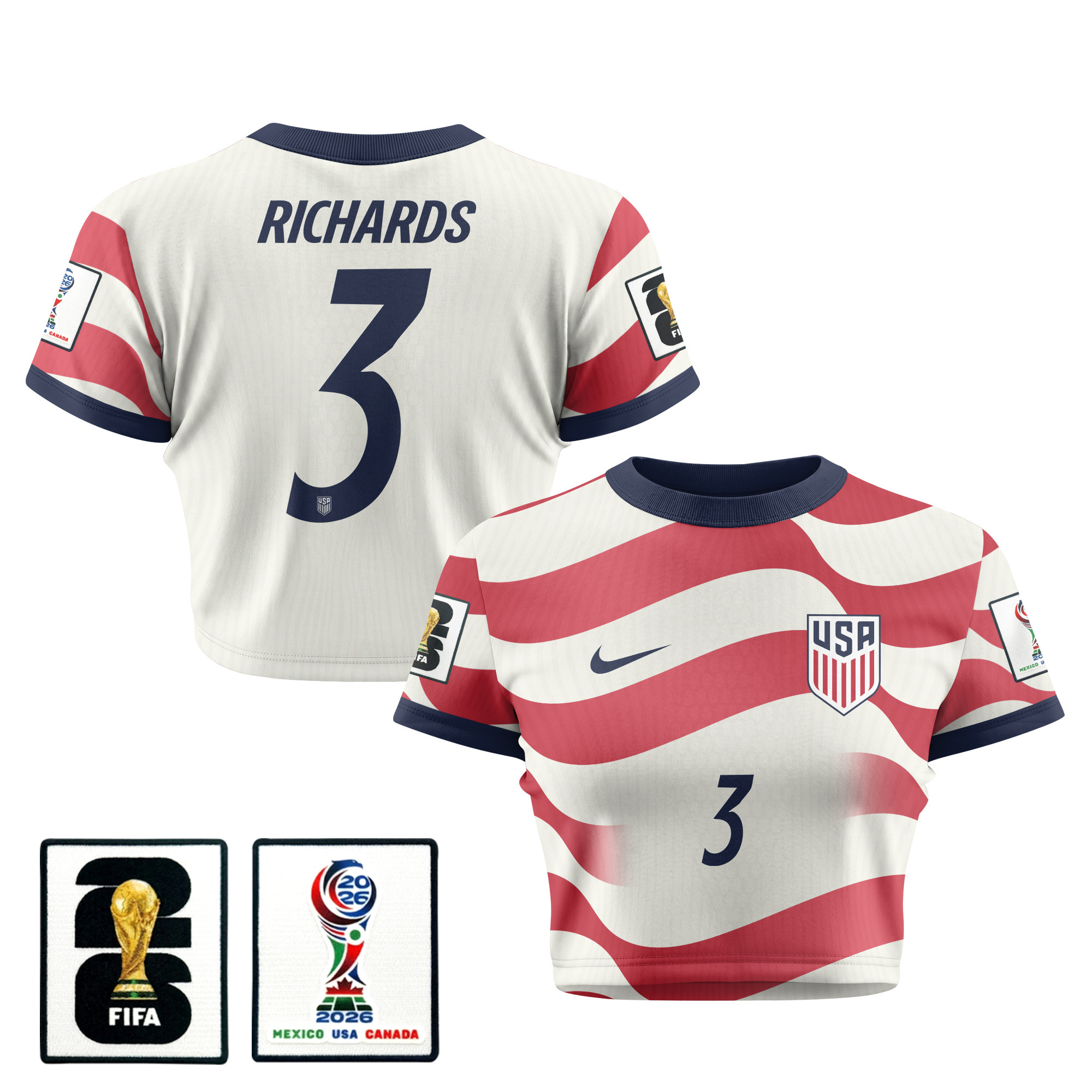 Chris Richards 3 Women's USMNT 2026 Home All-Over Print Cropped Jersey - Jersey Teams