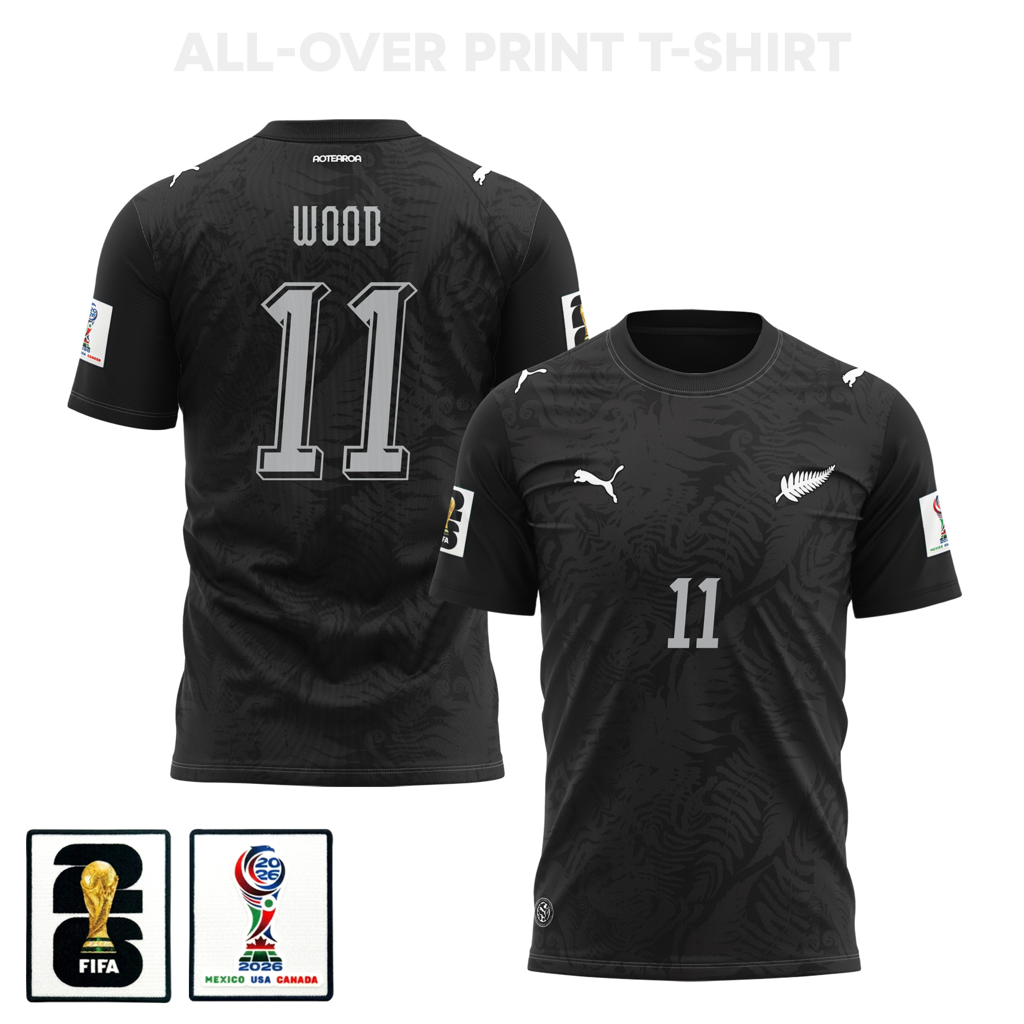Chris Wood 11 New Zealand 2026 Home 3D T-Shirt Fully Printed – Unisex, Black – Jersey Teams