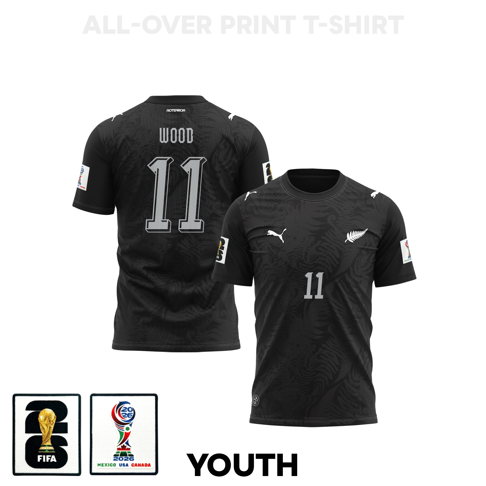 Chris Wood 11 Youth New Zealand 2026 Home 3D T-shirt Fully Printed – Black – Jersey Teams