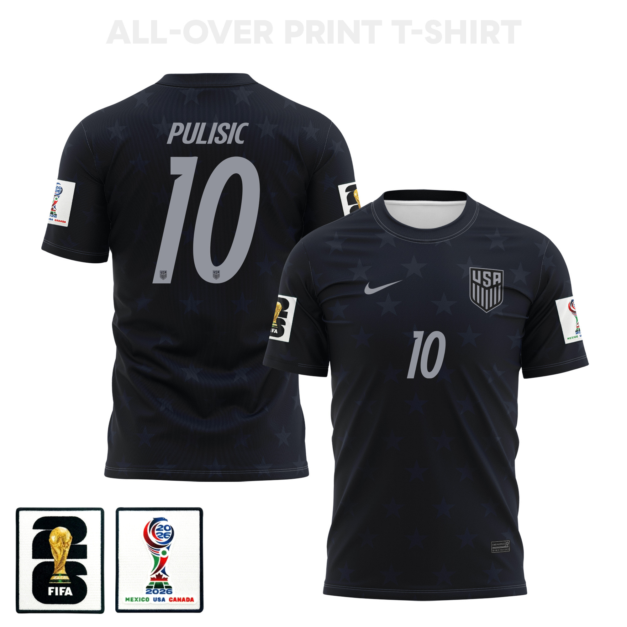 Christian Pulisic 10 USMNT 2026 Away 3D T-Shirt Fully Printed – Unisex, Black - Jersey Teams