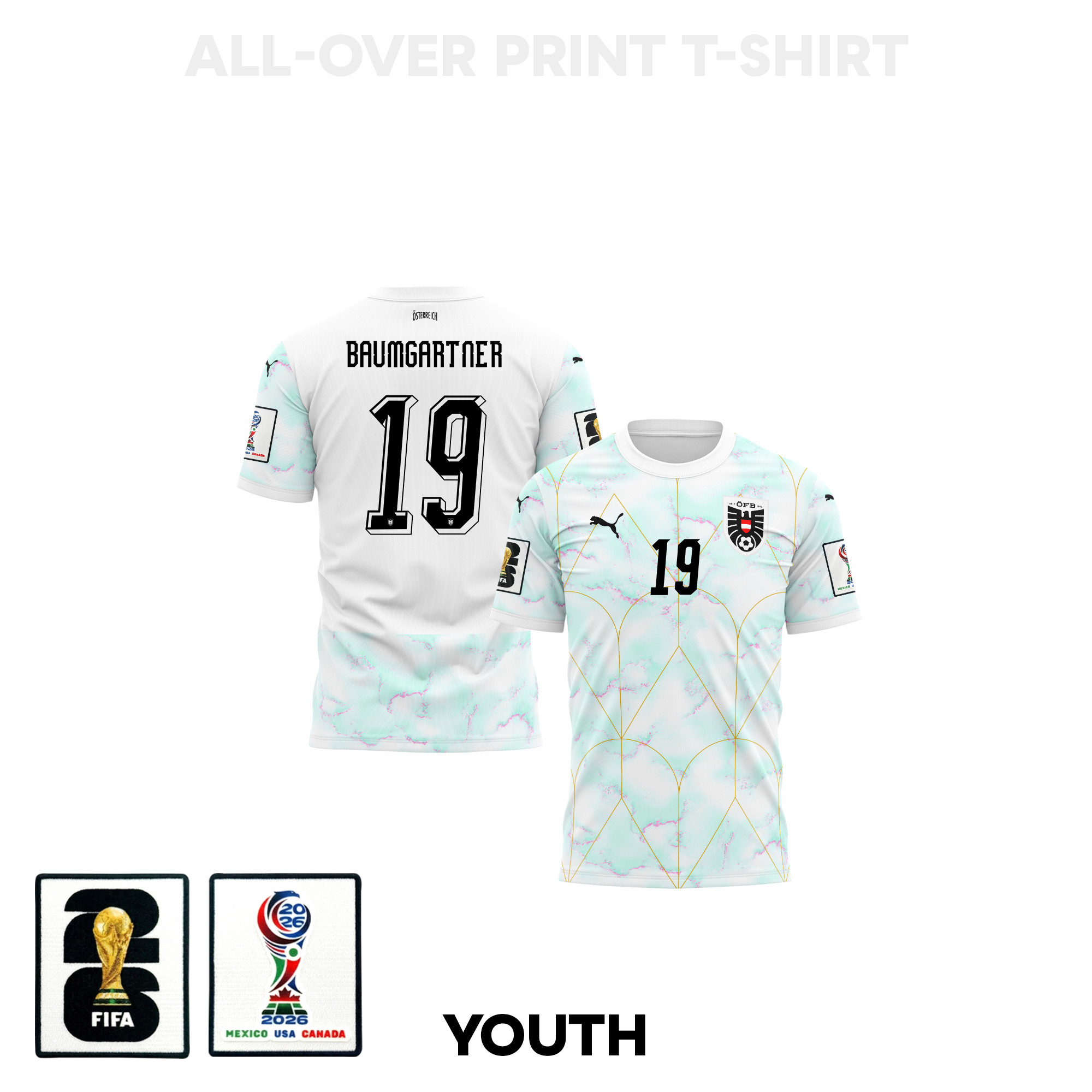 Christoph Baumgartner 19 Youth Austria 2026 Away 3D T-shirt Fully Printed – White – Jersey Teams