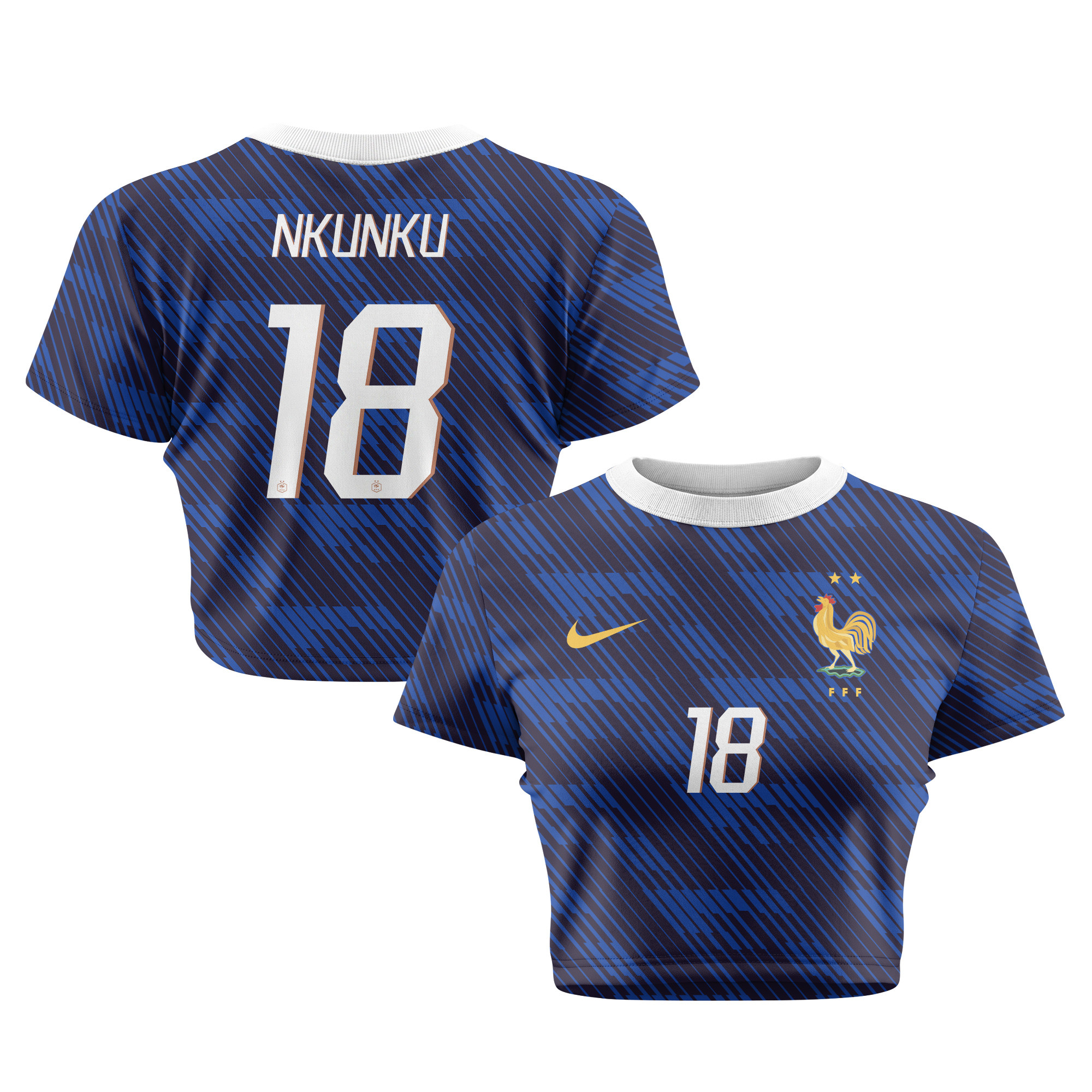 Christopher Nkunku 18 France 2026 Women's Home All-Over Print Cropped Jersey - Blue - Jersey Teams