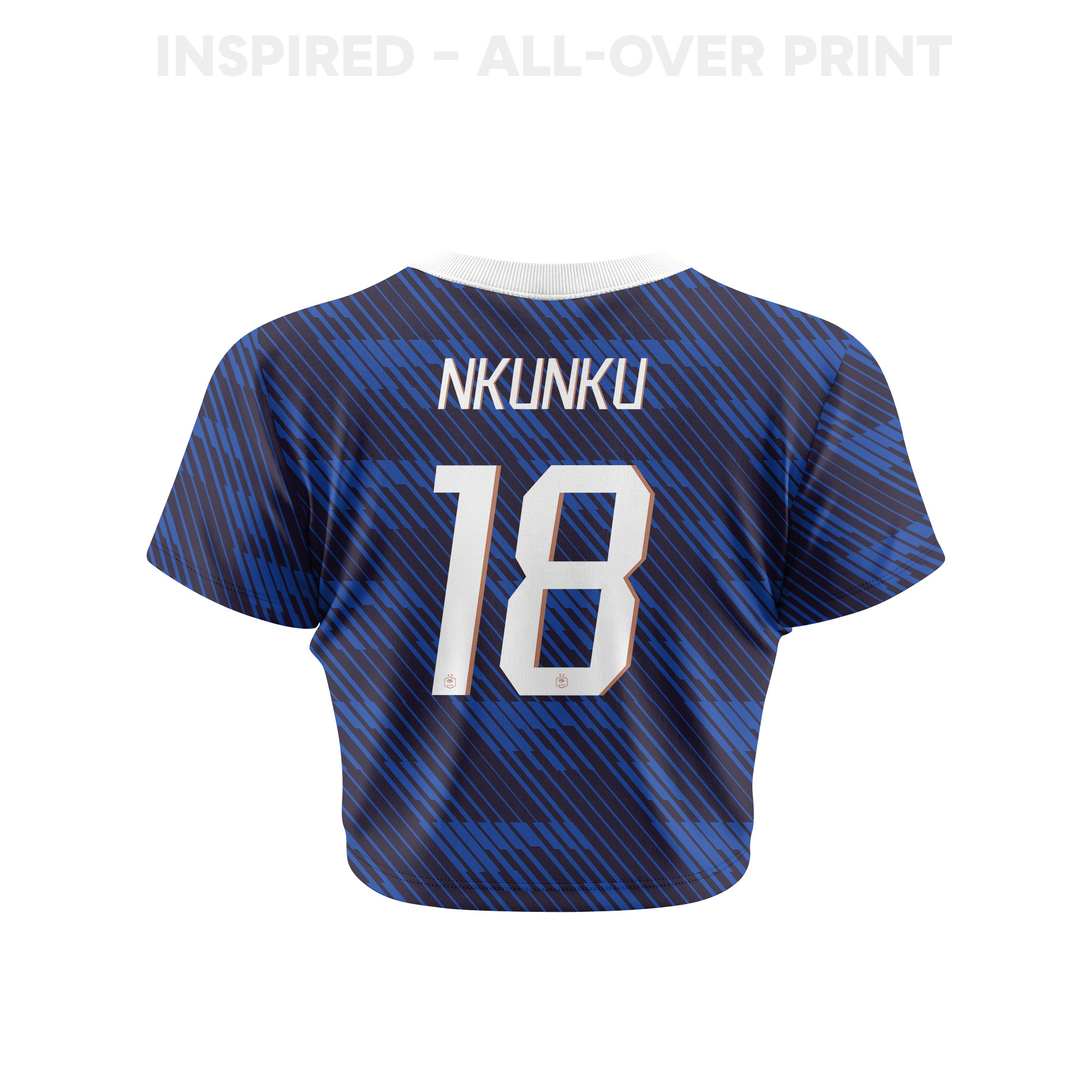 Christopher Nkunku 18 France 2026 Women's Home All-Over Print Cropped Jersey - Blue - Jersey Teams