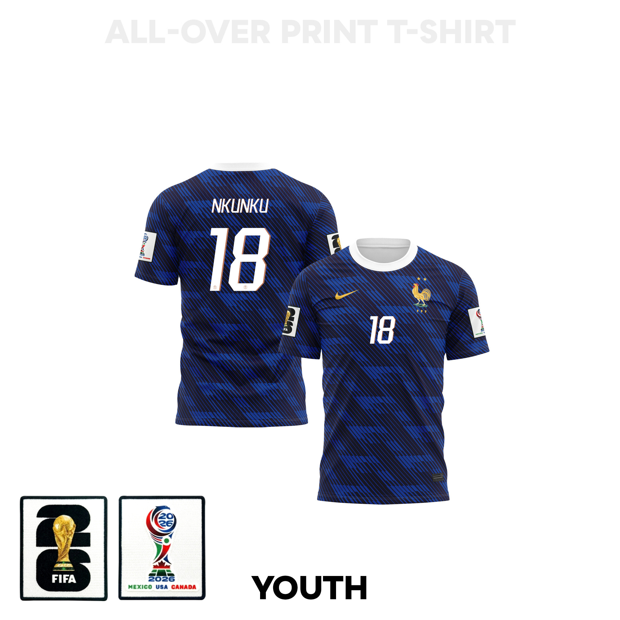 Christopher Nkunku 18 Youth France 2026 Home 3D T-shirt Fully Printed – Blue - Jersey Teams
