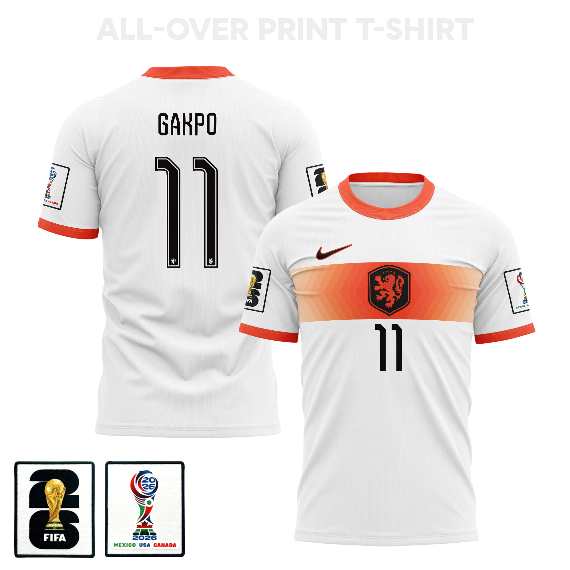 Cody Gakpo 11 Netherlands 2026 Away 3D T-Shirt Fully Printed – Unisex, White - Jersey Teams