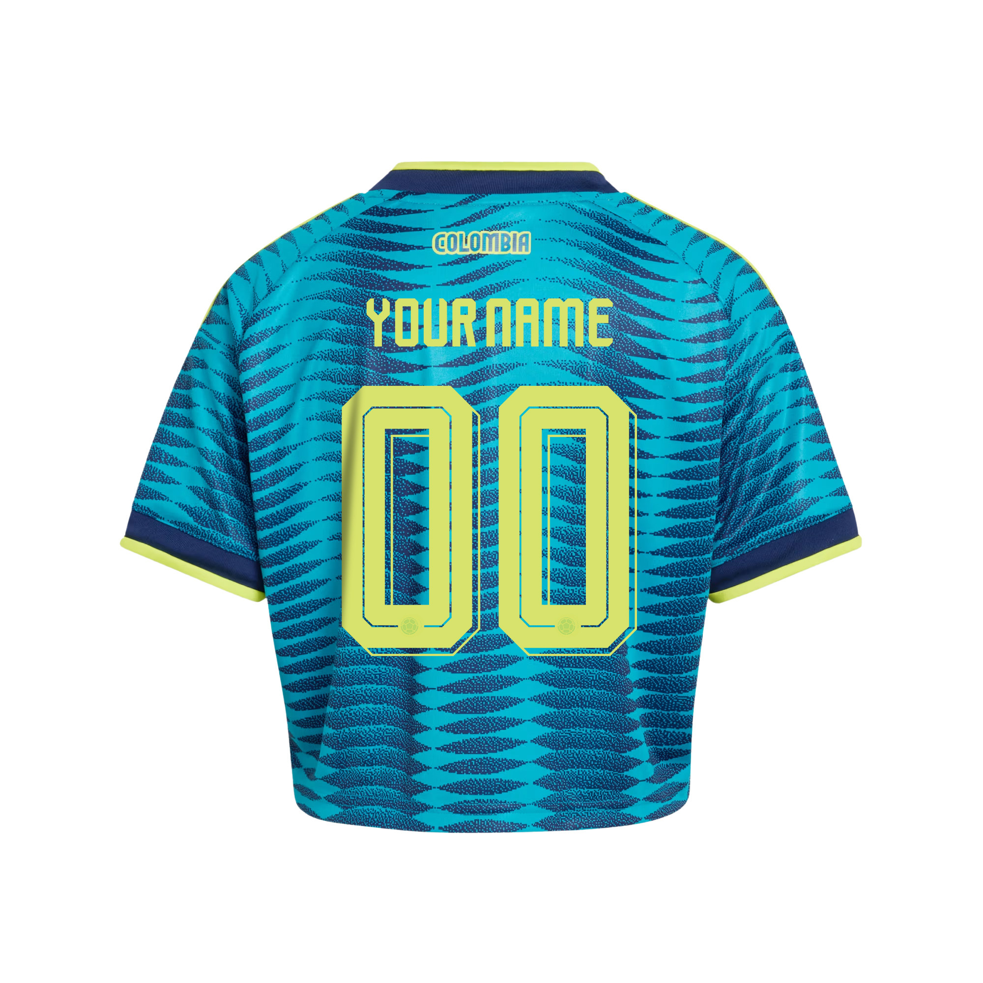 Colombia 2026 Away Personalized Women’s Cropped Jersey - Turquoise - Jersey Teams