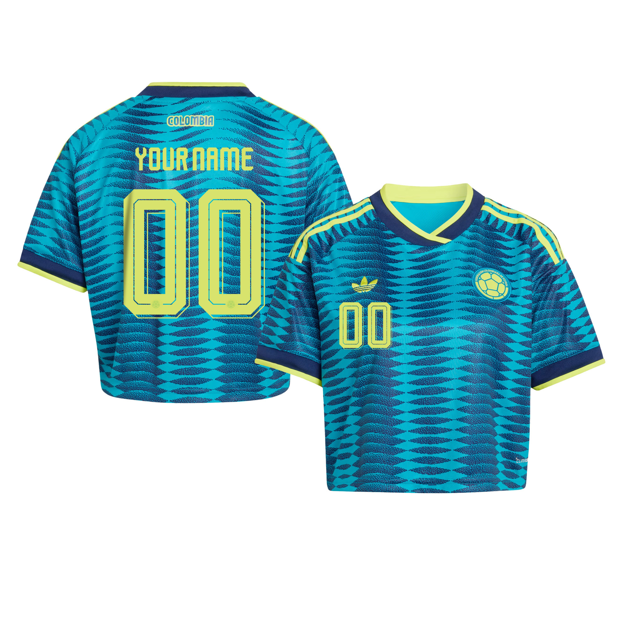 Colombia 2026 Away Personalized Women’s Cropped Jersey - Turquoise - Jersey Teams