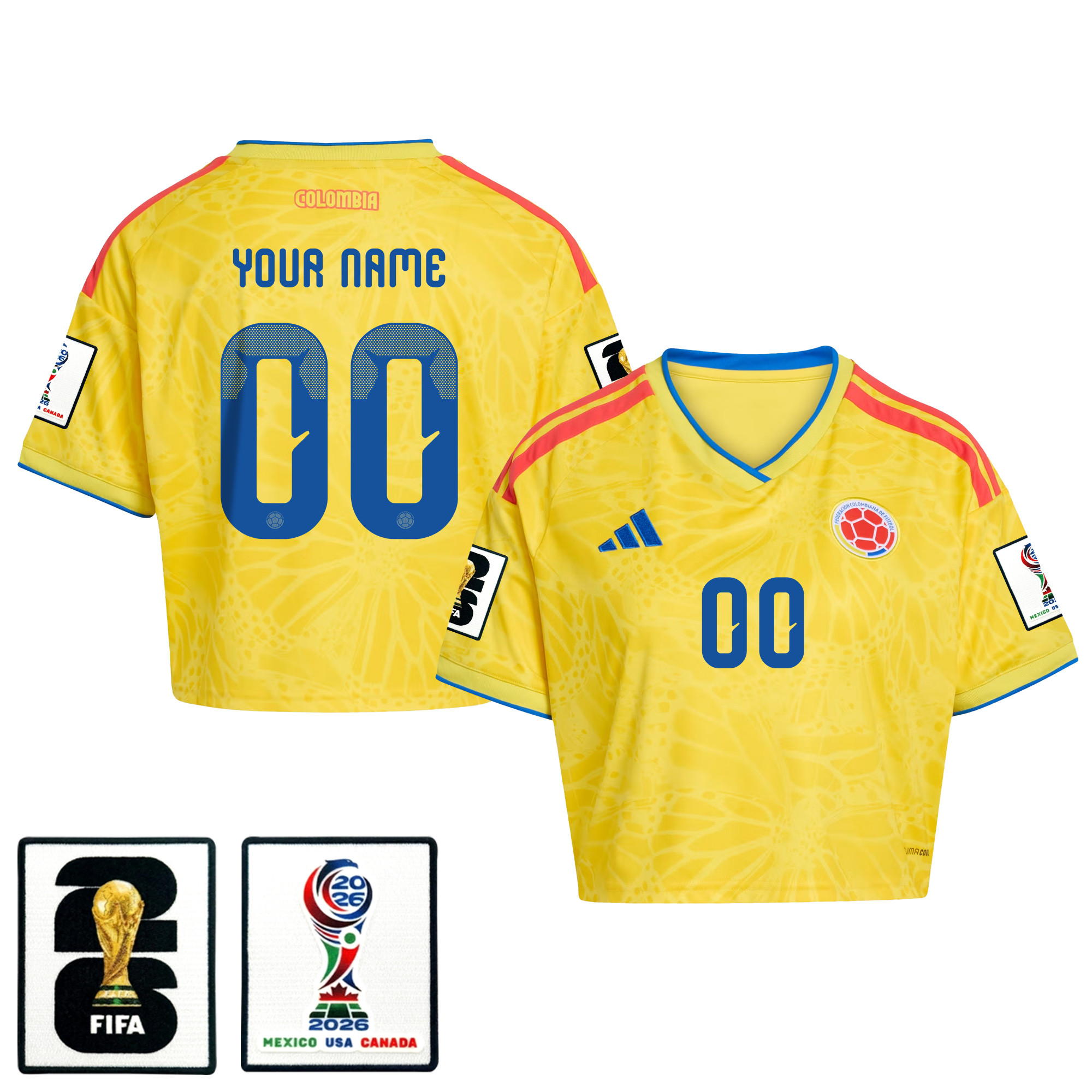 Colombia 2026 Home Personalized Women’s Cropped Jersey – Yellow – Jersey Teams