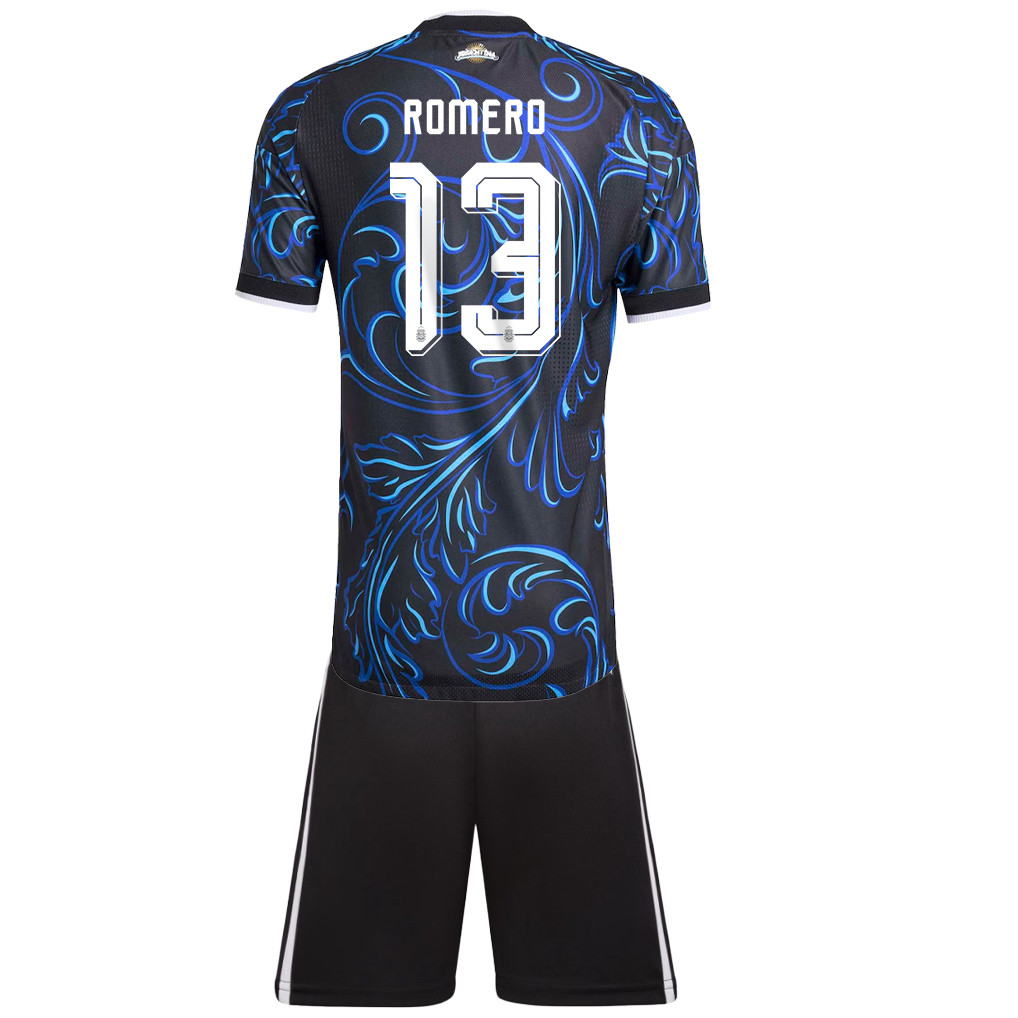 Cristian Romero 13 Argentina 2026 Away Men Jersey & Shorts Set – Black - Jersey Teams