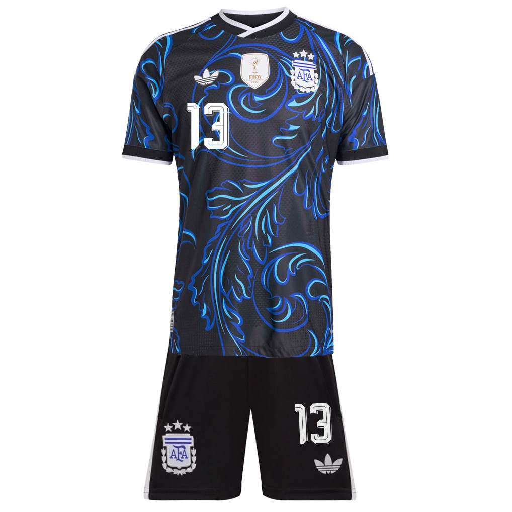 Cristian Romero 13 Argentina 2026 Away Men Jersey & Shorts Set – Black - Jersey Teams