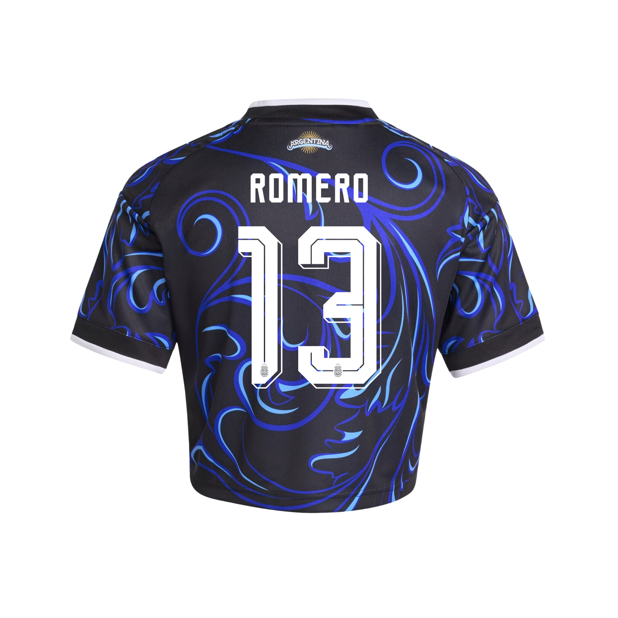 Cristian Romero 13 Argentina 2026 Away Women’s Cropped Jersey - Black - Jersey Teams