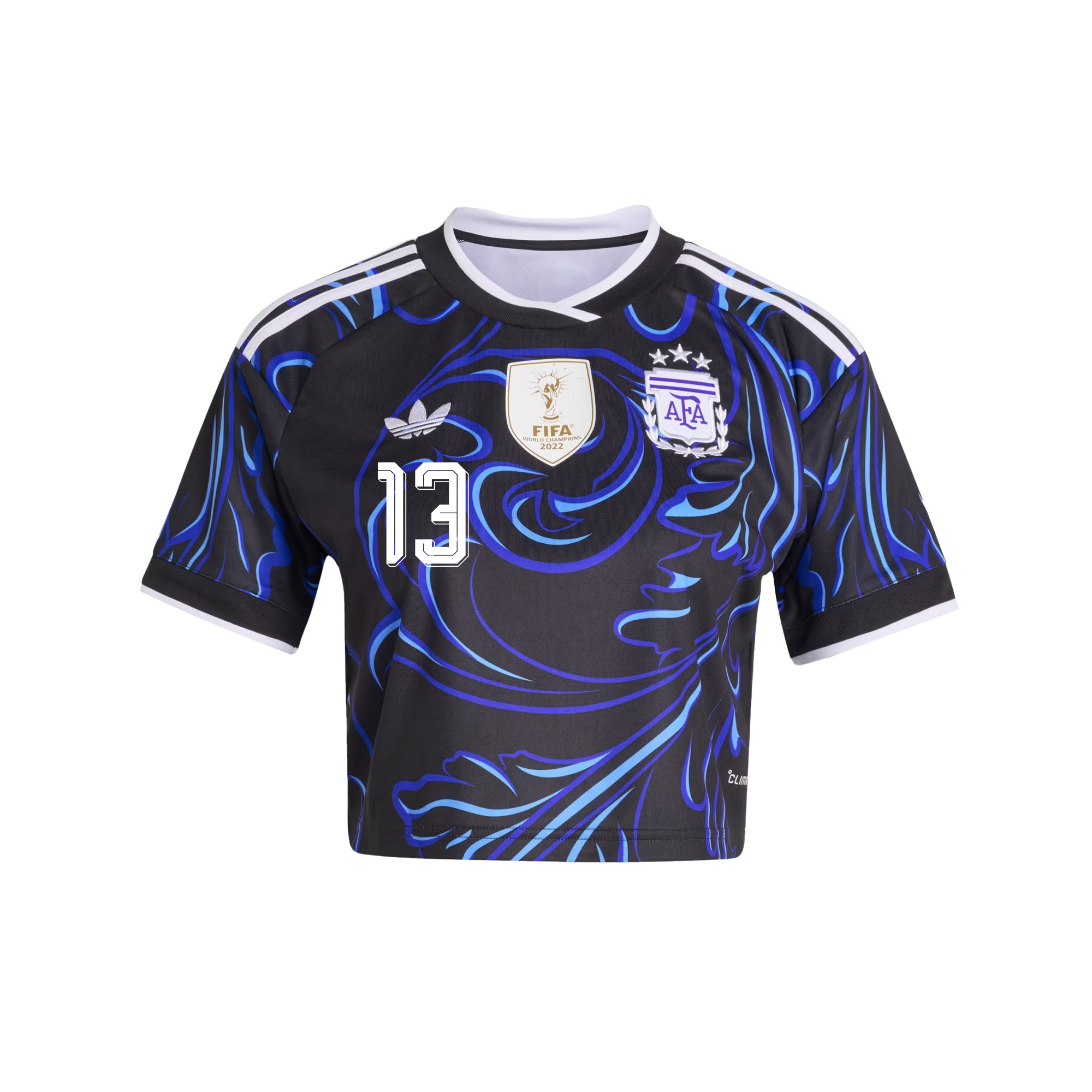 Cristian Romero 13 Argentina 2026 Away Women’s Cropped Jersey - Black - Jersey Teams