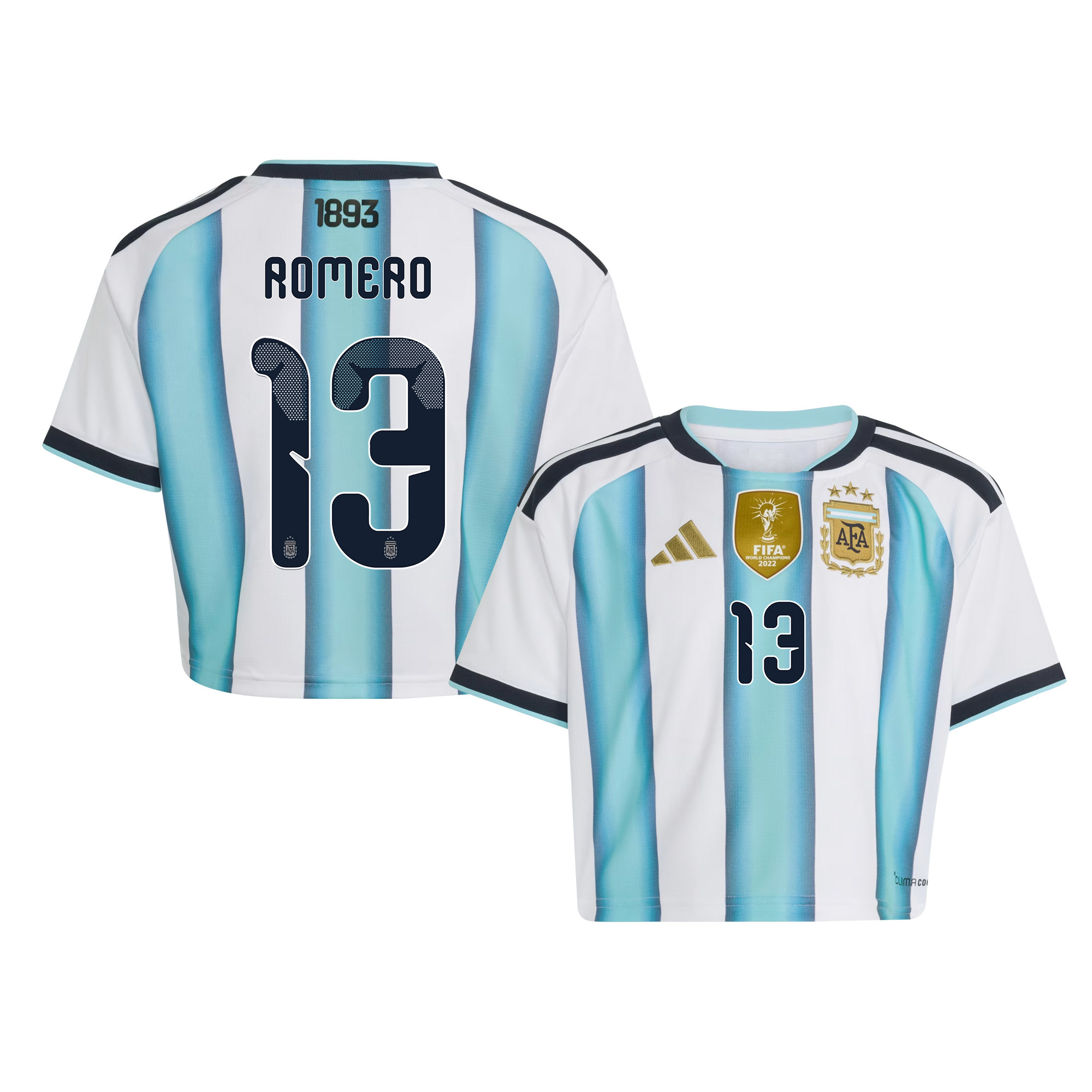 Cristian Romero 13 Argentina 2026 Home Women’s Cropped Jersey - White - Jersey Teams