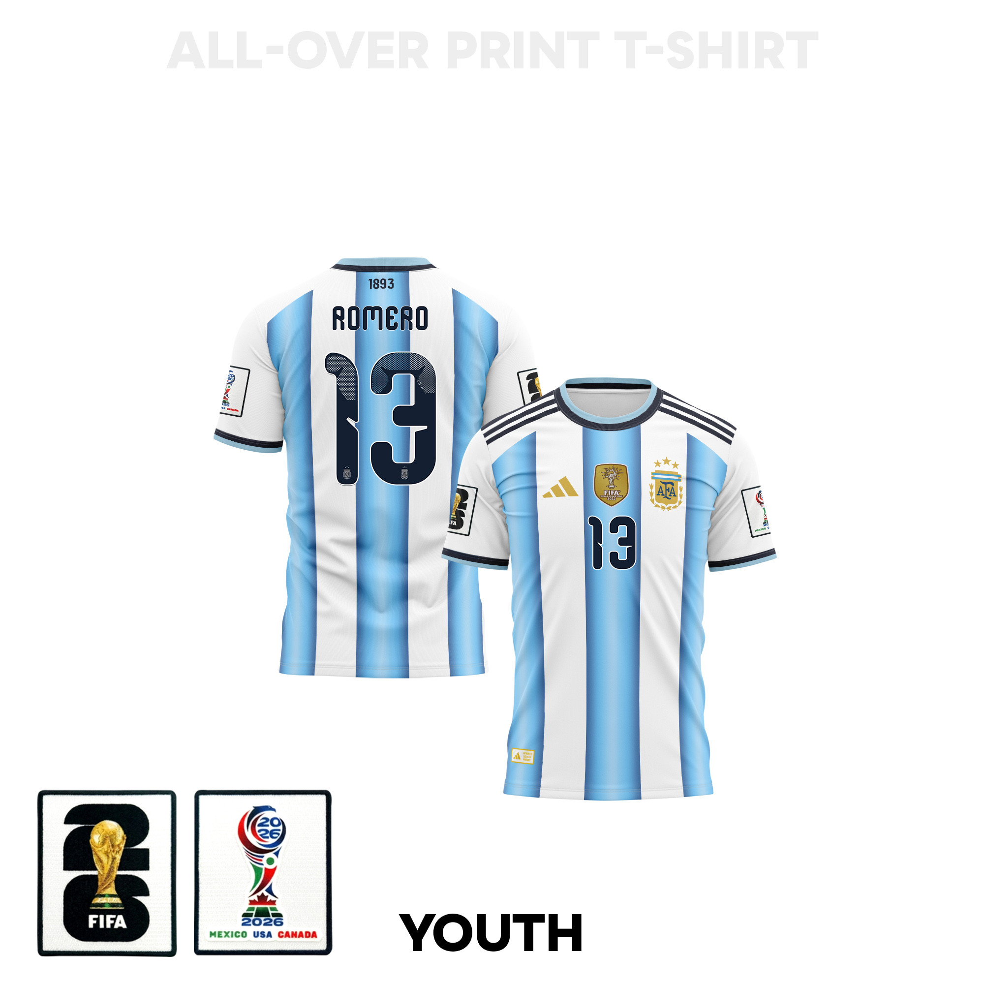 Cristian Romero 13 Youth Argentina 2026 Home 3D T-shirt Fully Printed – White - Jersey Teams