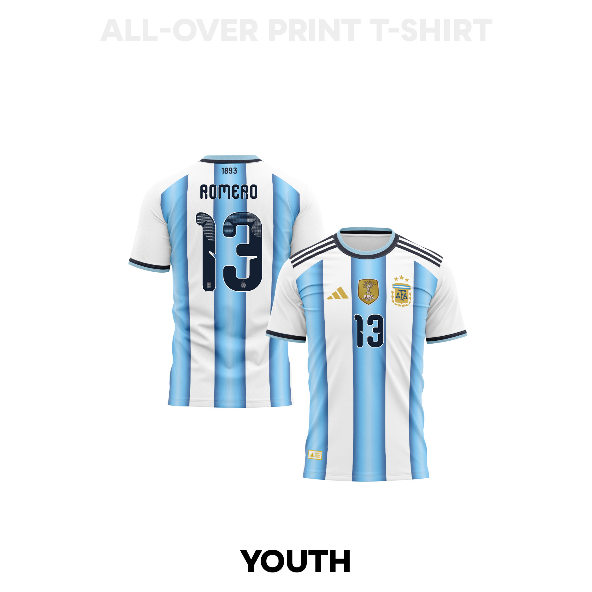 Cristian Romero 13 Youth Argentina 2026 Home 3D T-shirt Fully Printed – White - Jersey Teams