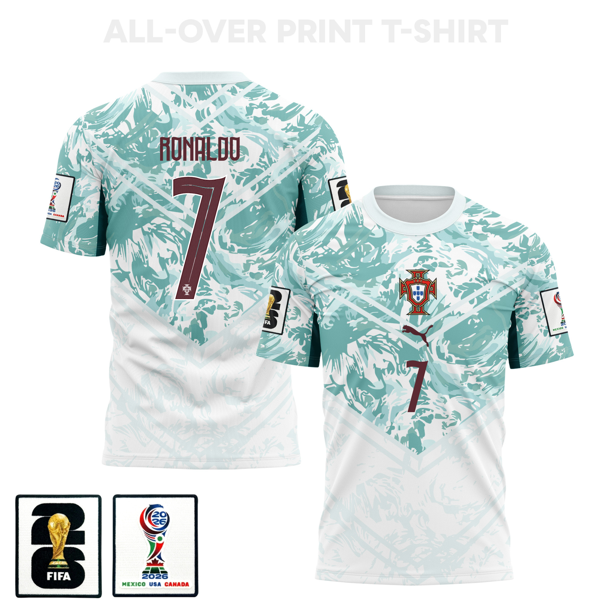 Cristiano Ronaldo 7 Portugal 2026 Away 3D T-Shirt Fully Printed – Unisex, White – Jersey Teams