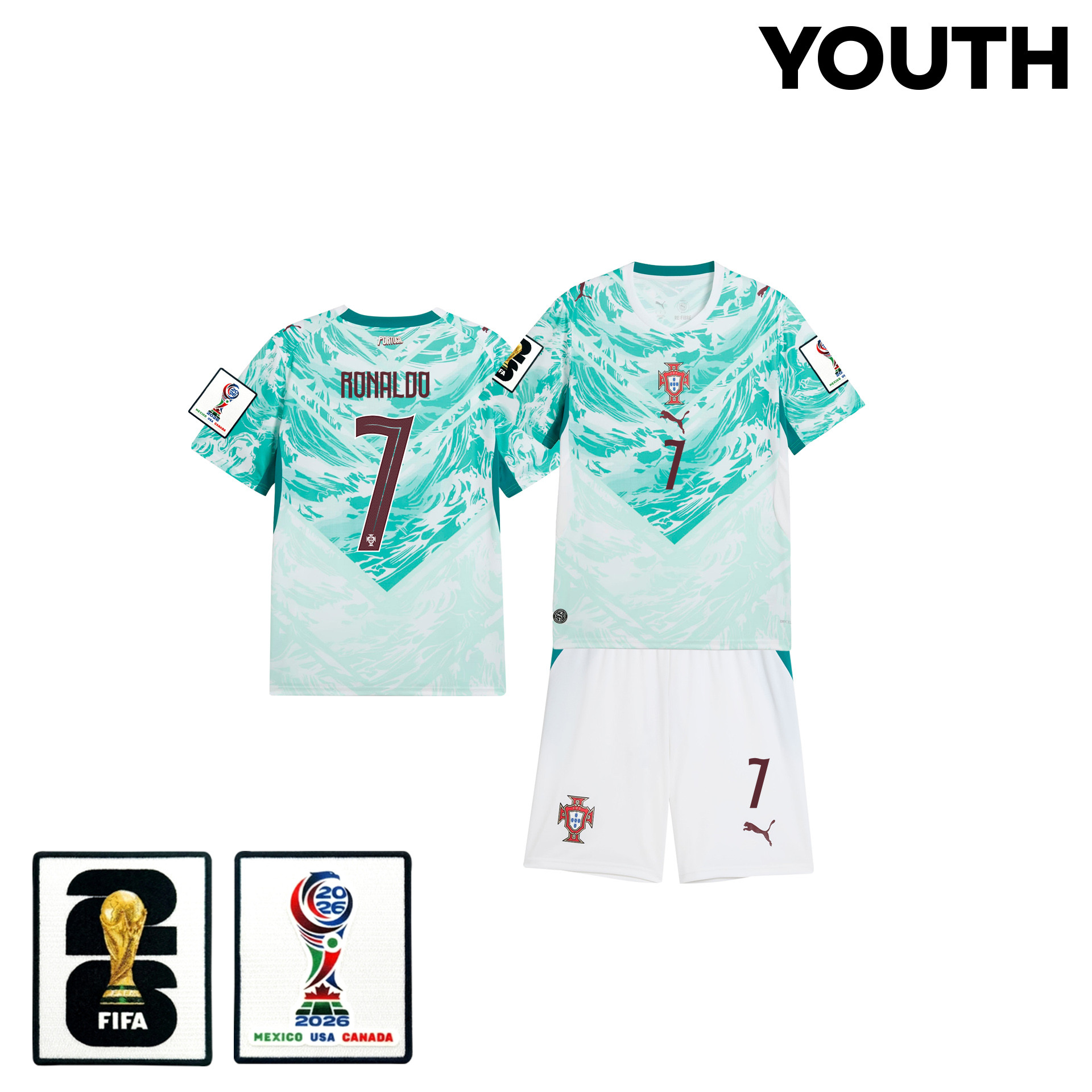 Cristiano Ronaldo 7 Portugal 2026 Youth Away Jersey & Shorts Set – White – Jersey Teams