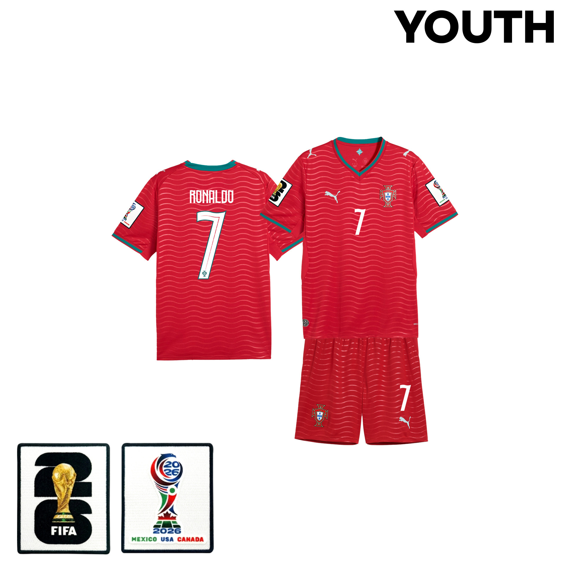 Cristiano Ronaldo 7 Portugal 2026 Youth Home Jersey & Shorts Set – Red – Jersey Teams