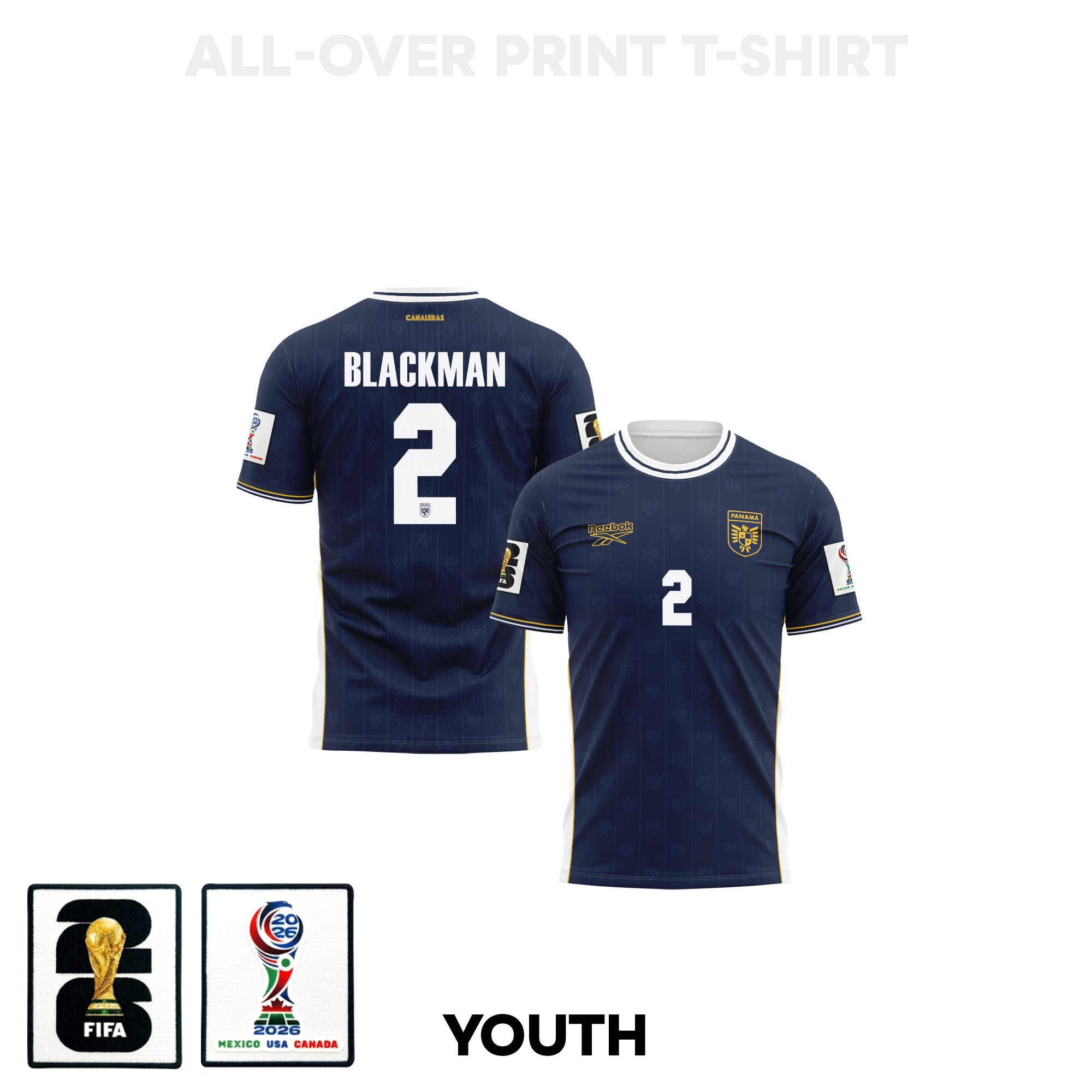 César Blackman 2 Panama 2026 Youth Away 3D T-shirt Fully Printed – Navy – Jersey Teams