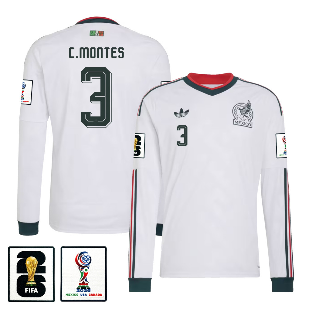 César Montes 3 Mexico National Team 2026 Away Long Sleeve Jersey - White - Jersey Teams