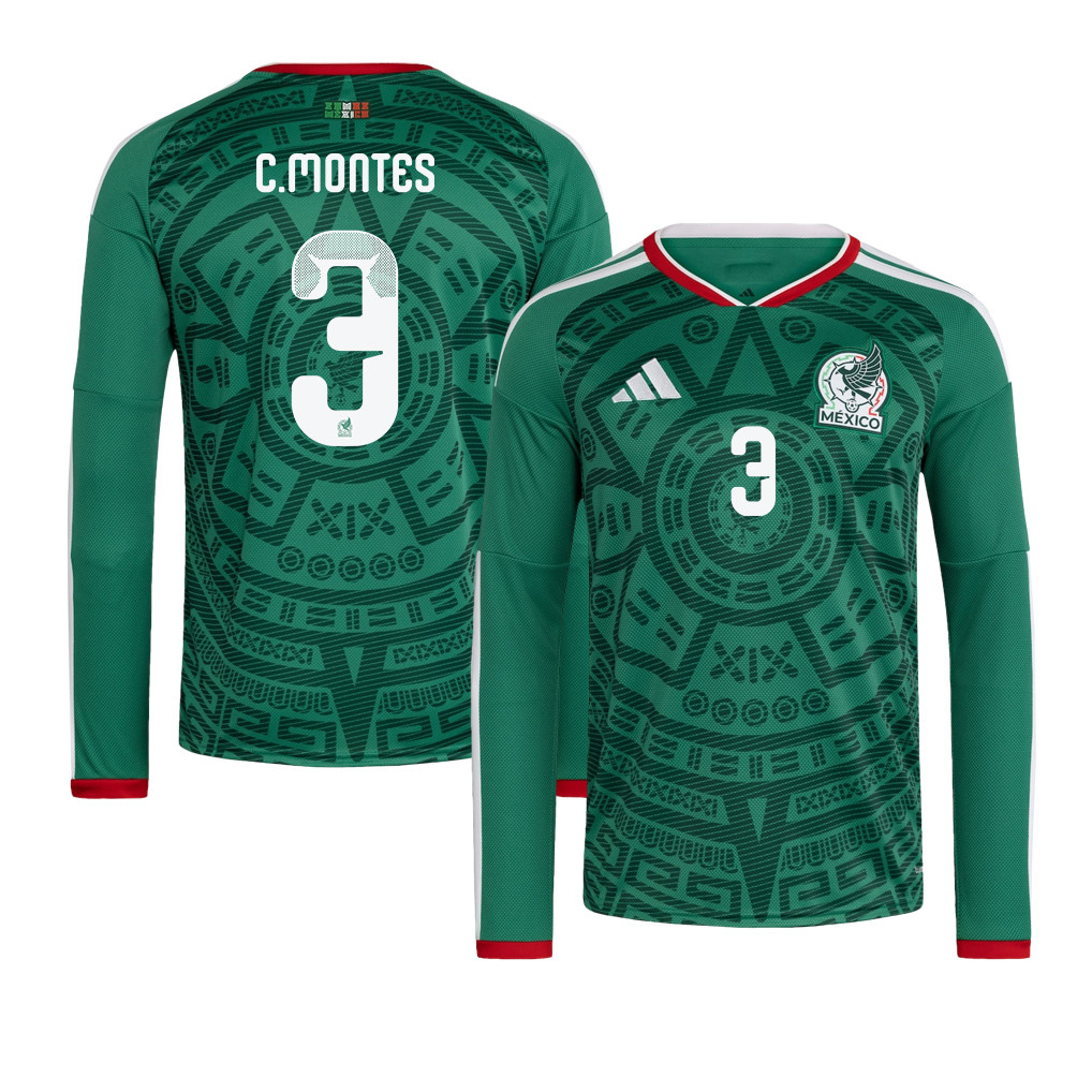 César Montes 3 Mexico National Team 2026 Home Long Sleeve Jersey - Green - Jersey Teams