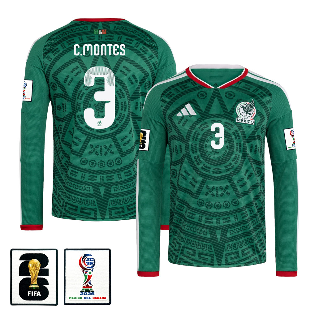 César Montes 3 Mexico National Team 2026 Home Long Sleeve Jersey - Green - Jersey Teams