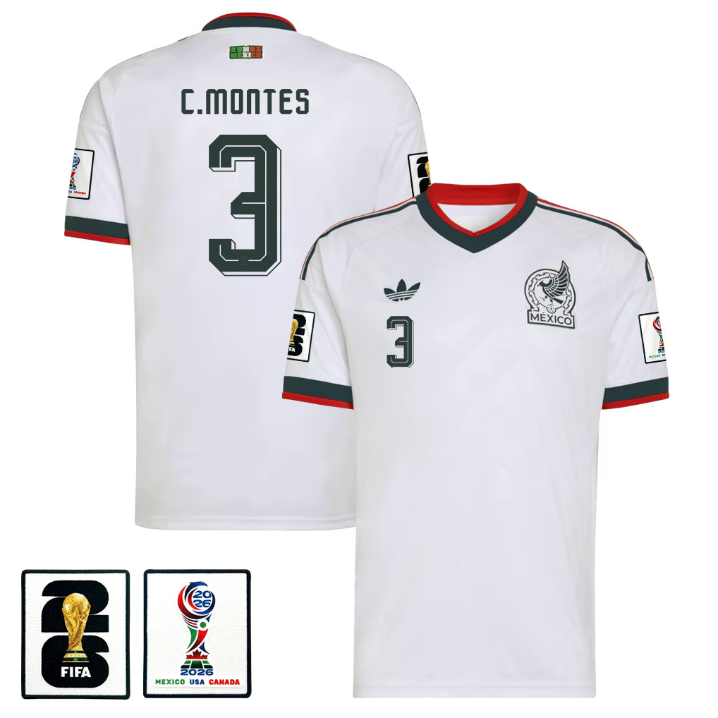 César Montes 3 Mexico National Team 2026 x World Cup Patch Away Jersey - White, Men - Jersey Teams