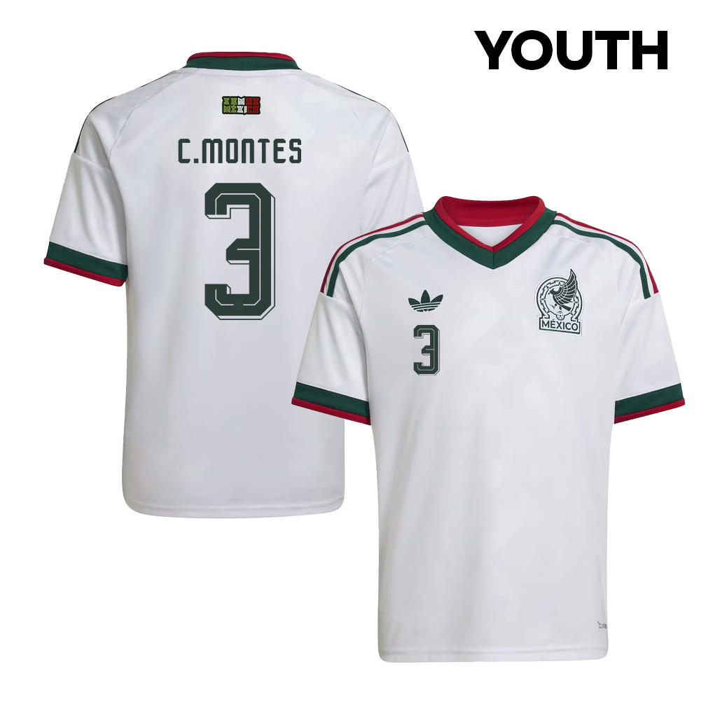 César Montes 3 Youth Mexico National Team 2026 Away Jersey - White - Jersey Teams