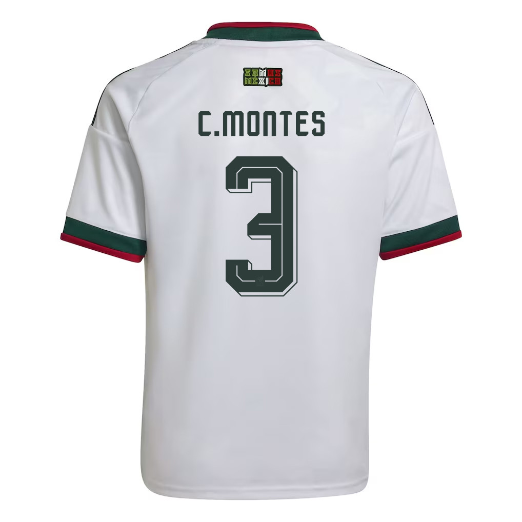 César Montes 3 Youth Mexico National Team 2026 Away Jersey - White - Jersey Teams