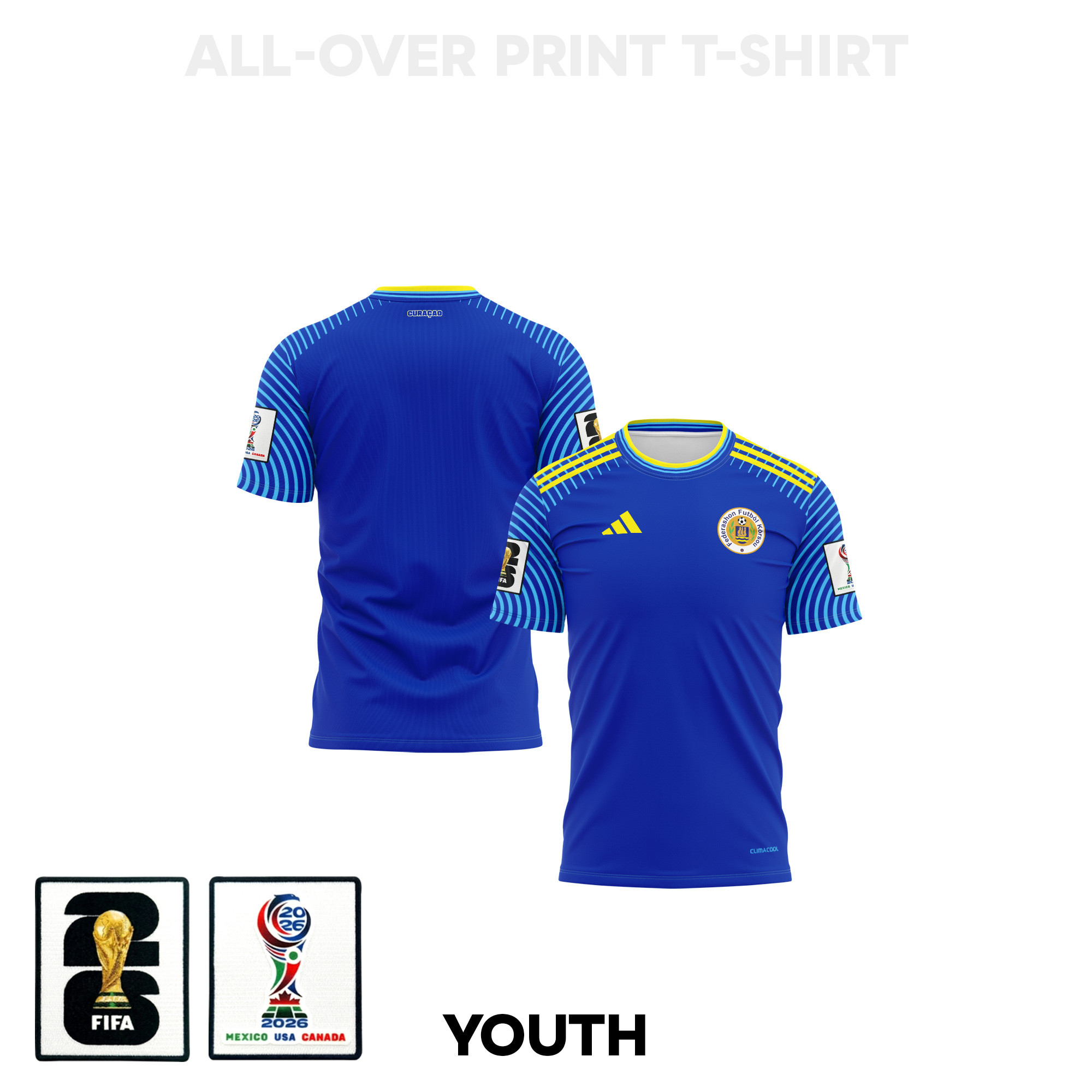 Curacao 2026 Youth Home 3D T-shirt Fully Printed – Blue – Jersey Teams