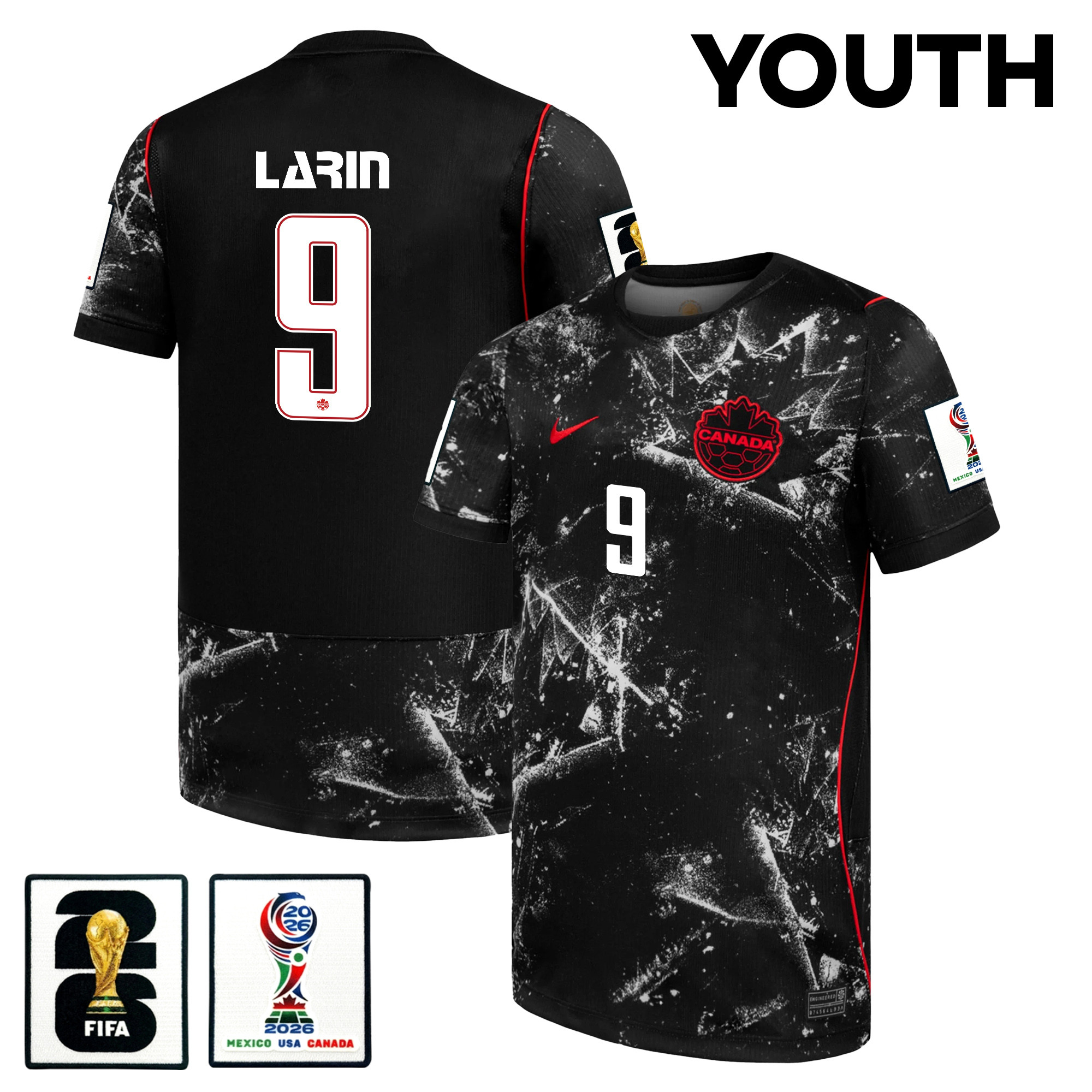 Cyle Larin 9 Youth Canada National Team 2026 Away Jersey - Black - Jersey Teams