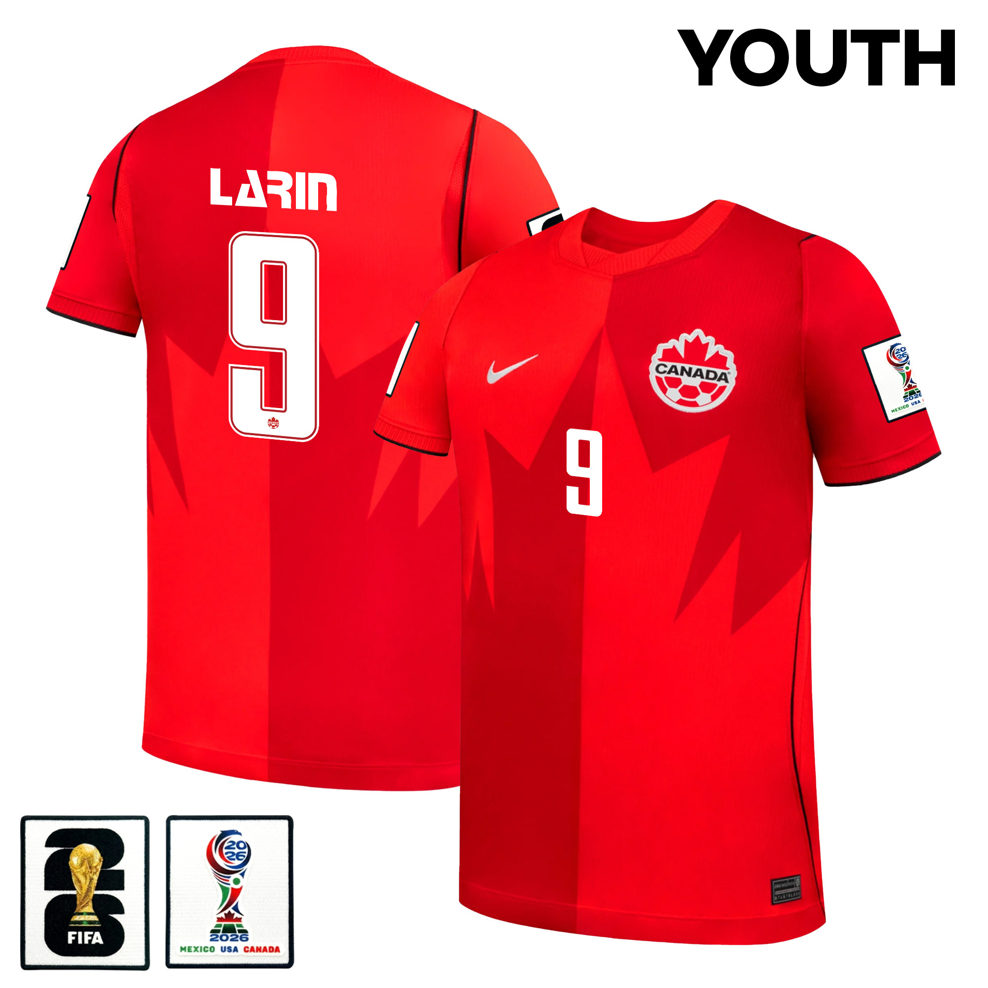 Cyle Larin 9 Youth Canada National Team 2026 Home Jersey - Red - Jersey Teams
