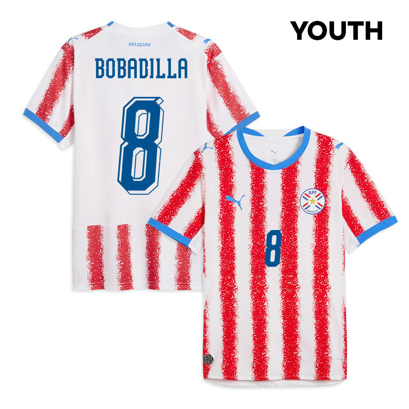 Damián Bobadilla 8 Youth Paraguay National Team 2026 Home Jersey - White/Red - Jersey Teams
