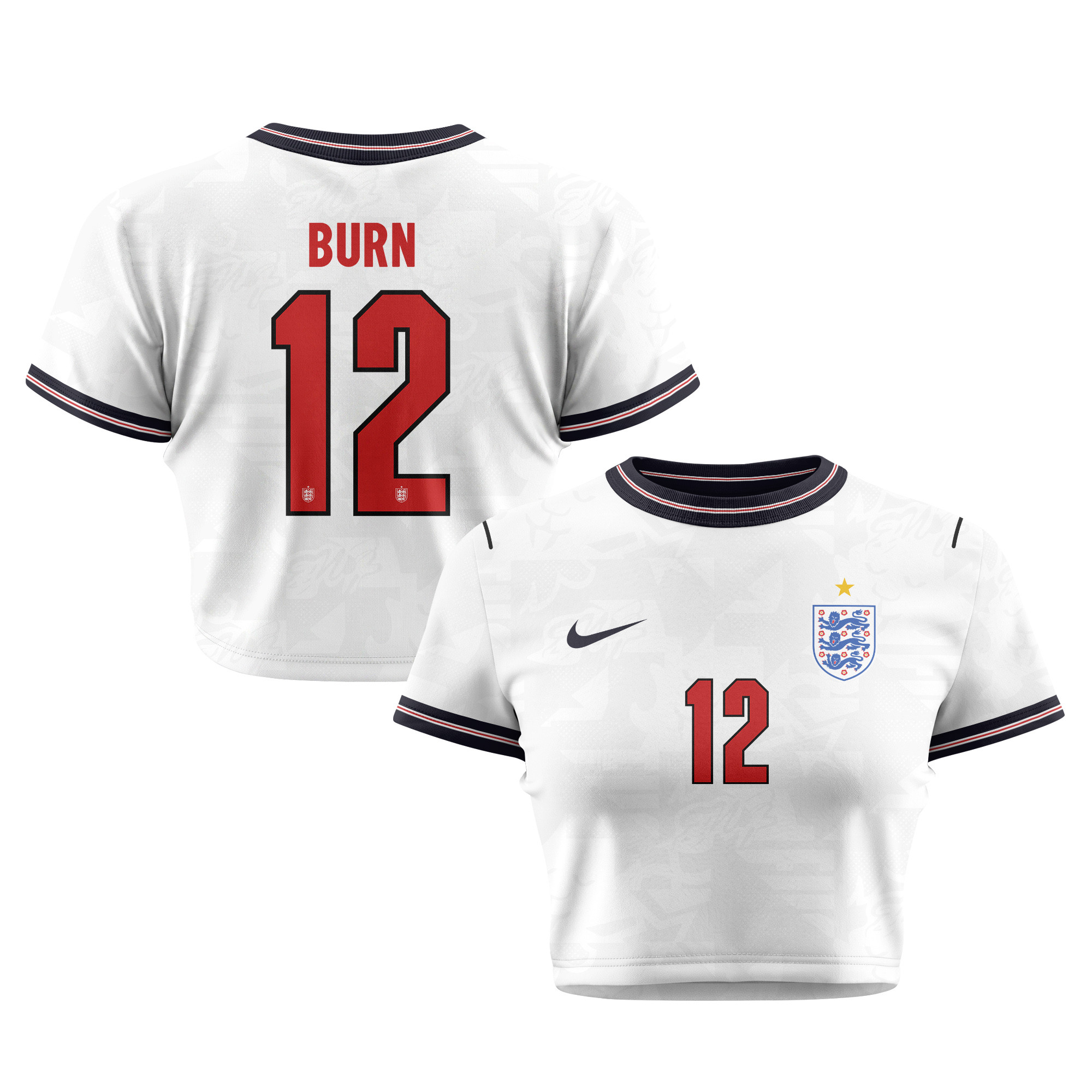 Dan Burn 12 England 2026 Women's Home All-Over Print Cropped Jersey - White - Jersey Teams