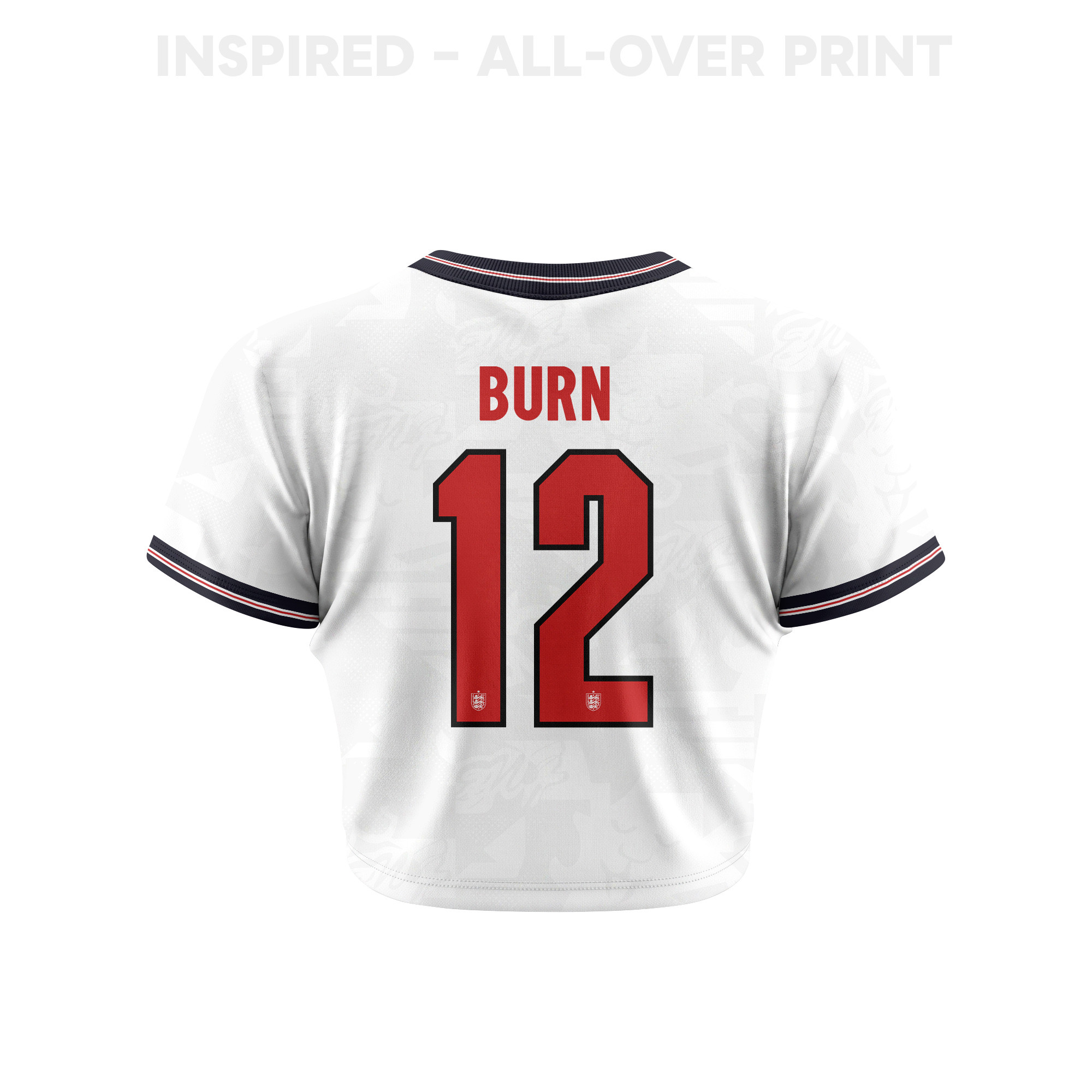 Dan Burn 12 England 2026 Women's Home All-Over Print Cropped Jersey - White - Jersey Teams
