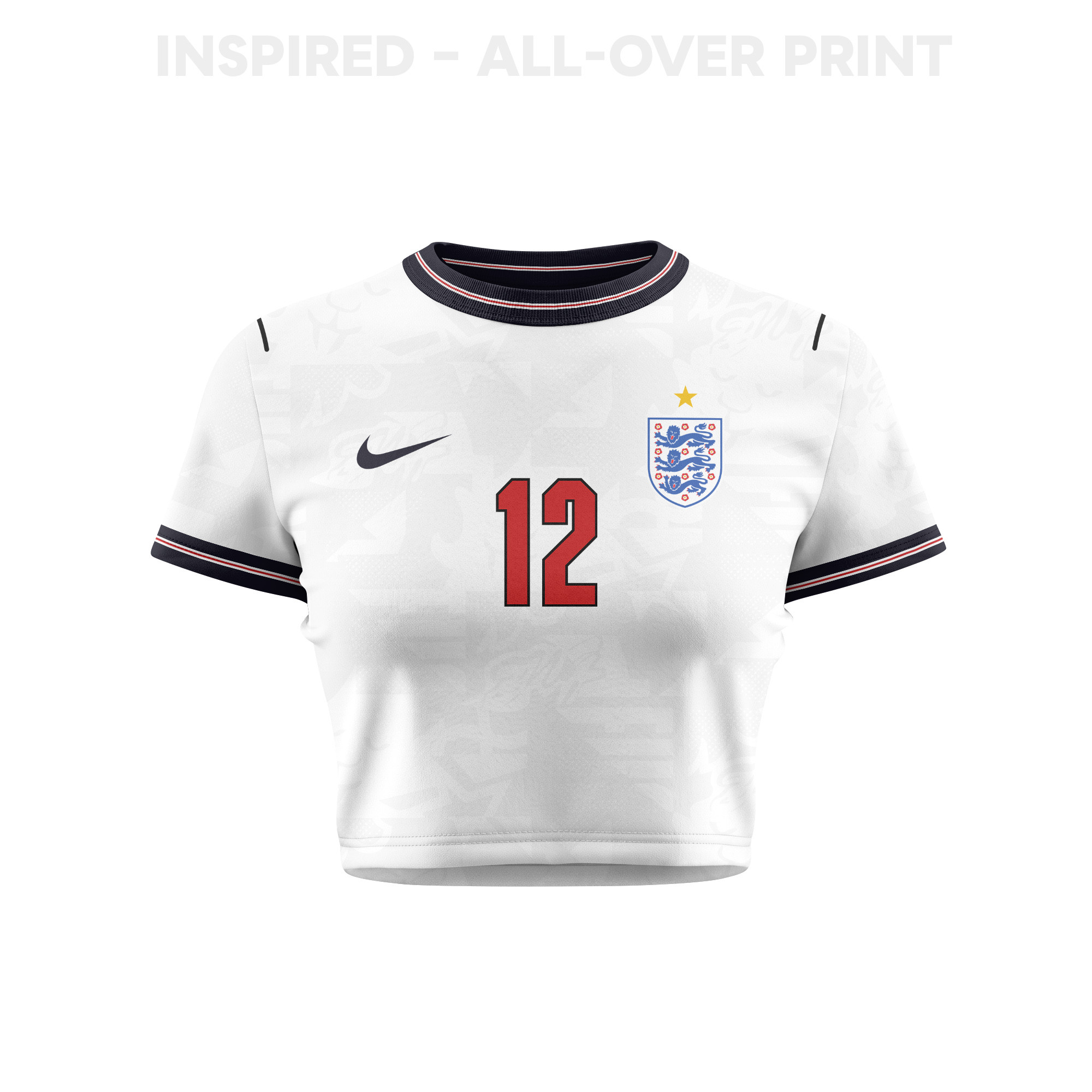 Dan Burn 12 England 2026 Women's Home All-Over Print Cropped Jersey - White - Jersey Teams