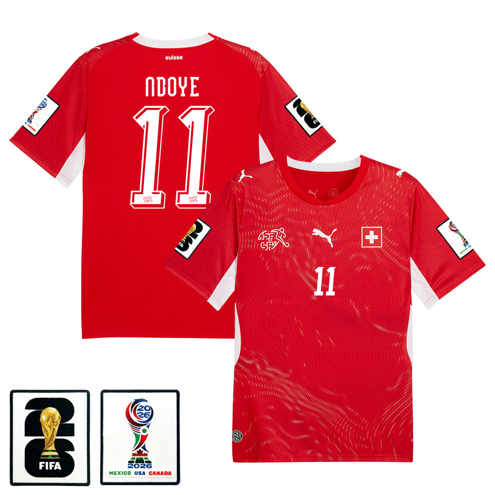 Dan Ndoye 11 Switzerland National Team 2026 x World Cup Patch Home Jersey - Red, Men - Jersey Teams
