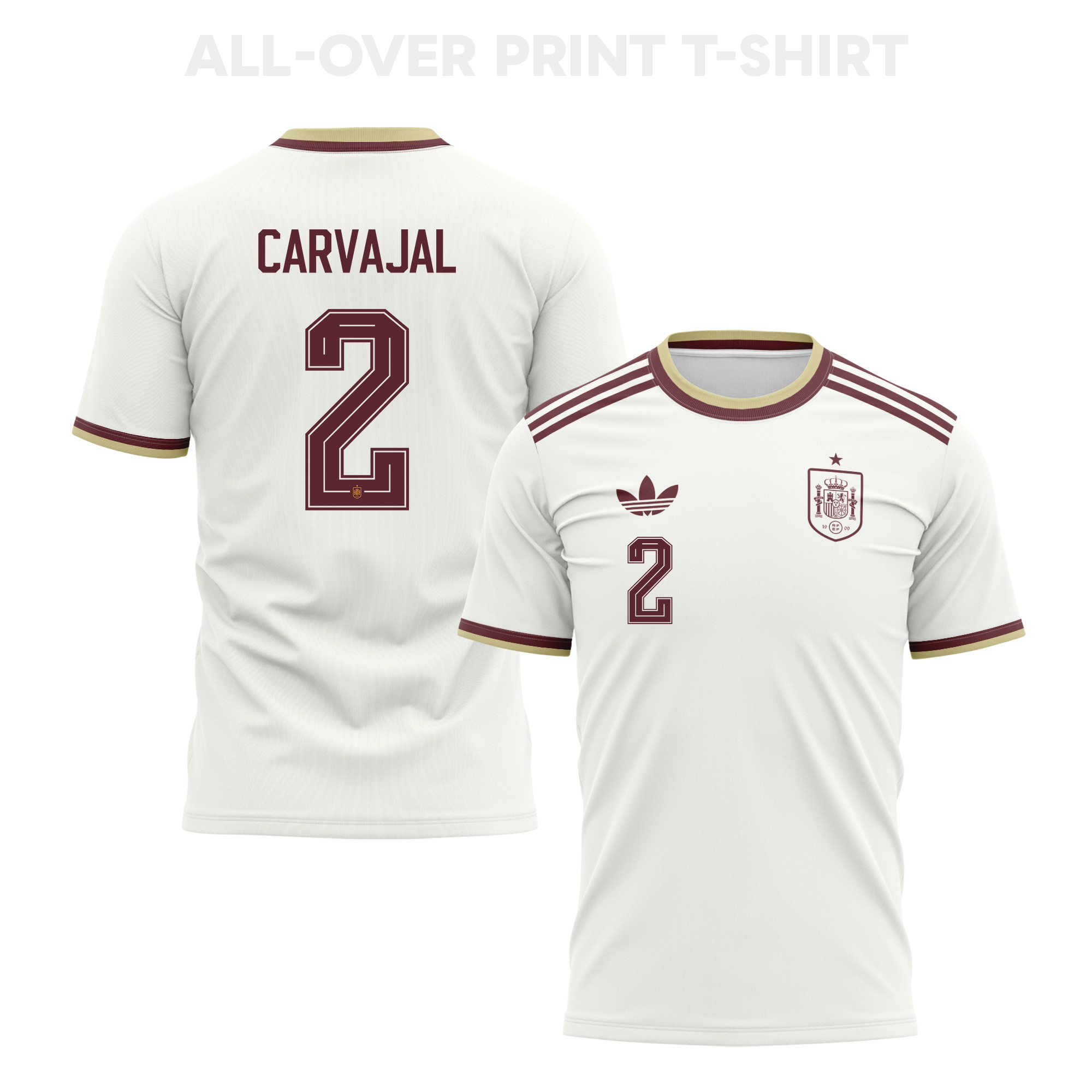 Dani Carvajal 2 Spain 2026 Away 3D T-Shirt Fully Printed – Unisex, White - Jersey Teams