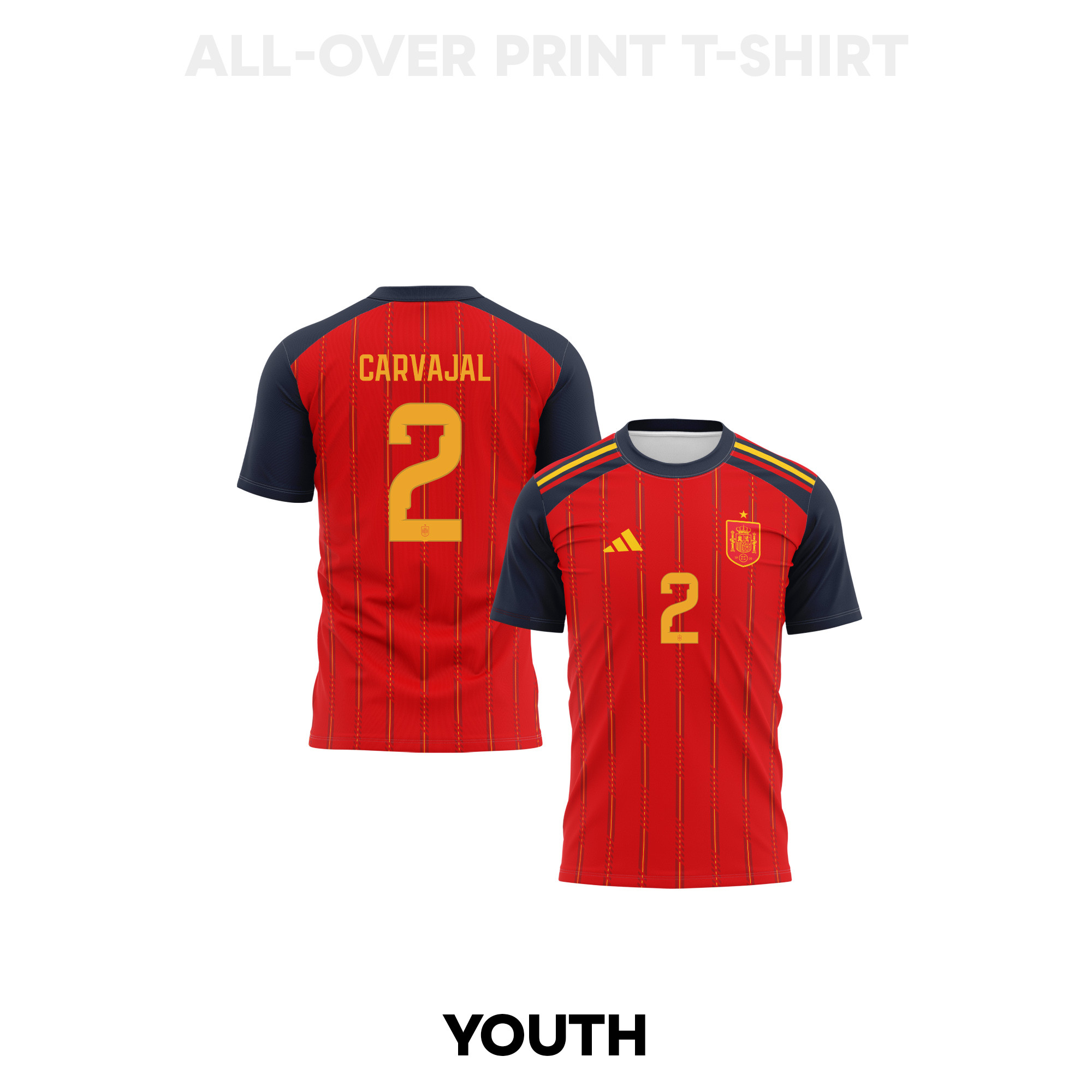 Dani Carvajal 2 Youth Spain 2026 Home 3D T-shirt Fully Printed – Red - Jersey Teams