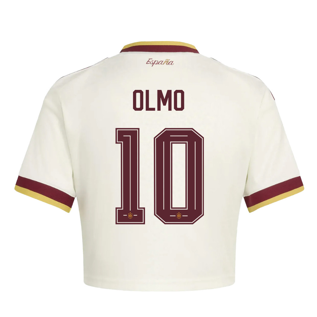 Dani Olmo 10 Spain 2026 Away Women’s Cropped Jersey - White - Jersey Teams