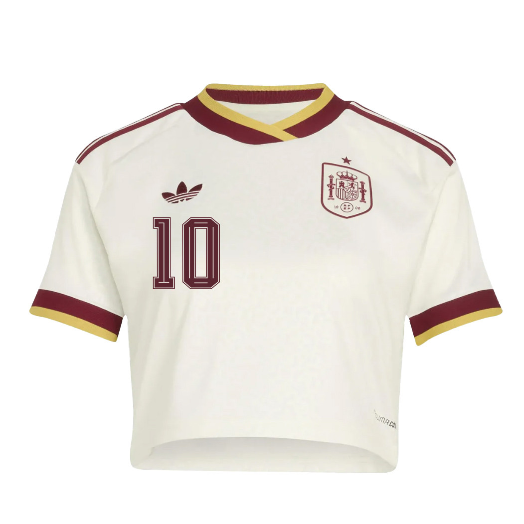 Dani Olmo 10 Spain 2026 Away Women’s Cropped Jersey - White - Jersey Teams